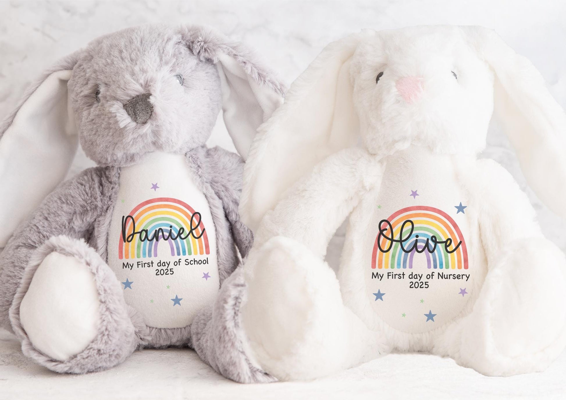 Personalised first day of school rainbow teddy, Personalised first day of preschool teddy, Personalised first day of nursery teddy