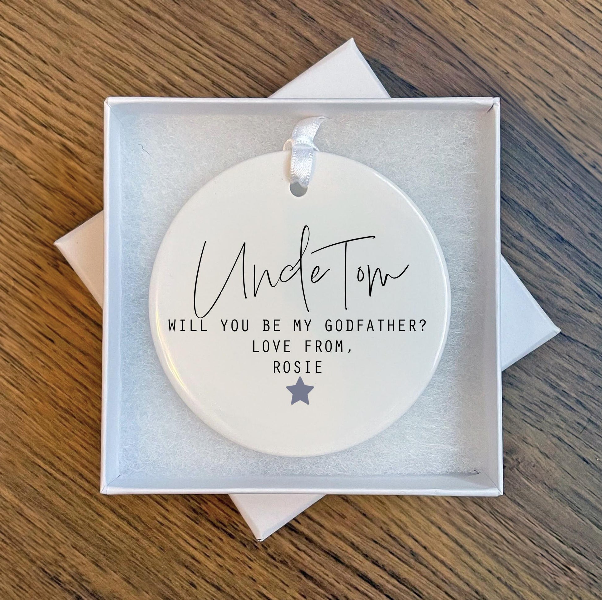 personalised will you be my godfather ceramic ornament proposal, Godfather proposal, Godmother proposal, Christening ornament