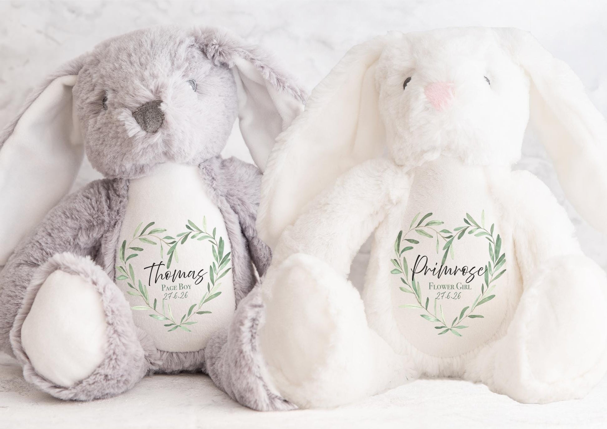 Personalised flower girl green heart wreath teddy gift, Personalised bridesmaid heart wreath teddy gift, Personalised wedding favour teddy