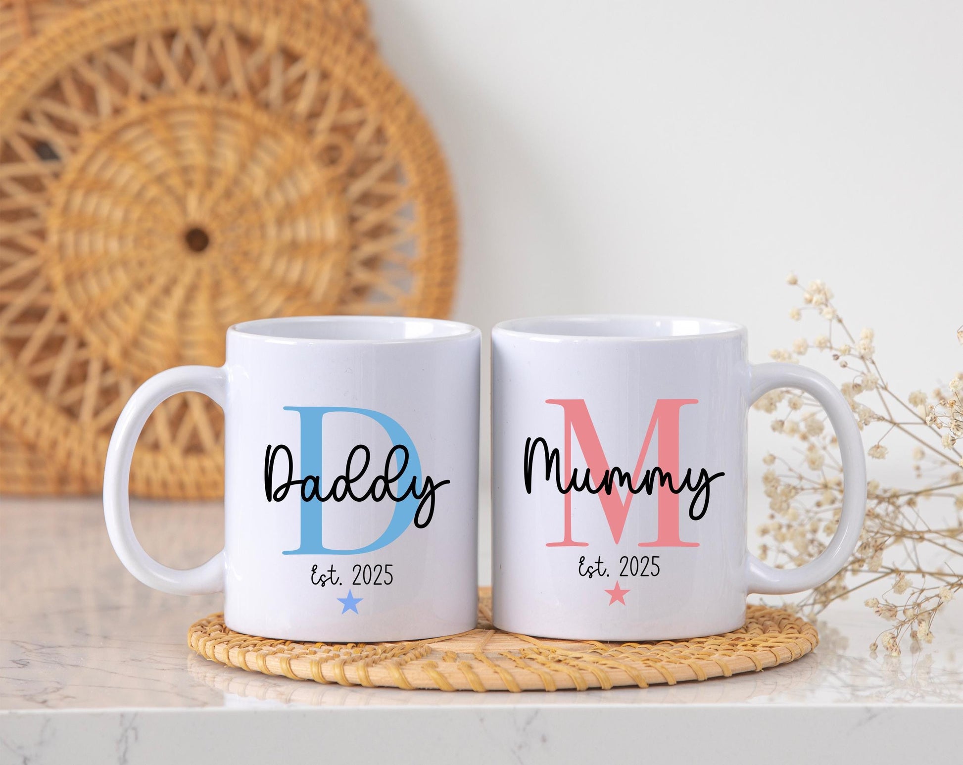 Personalised new mummy and daddy ceramic mugs gift, New grandad ceramic mug gift, New grandma ceramic mug gift, Baby shower gift