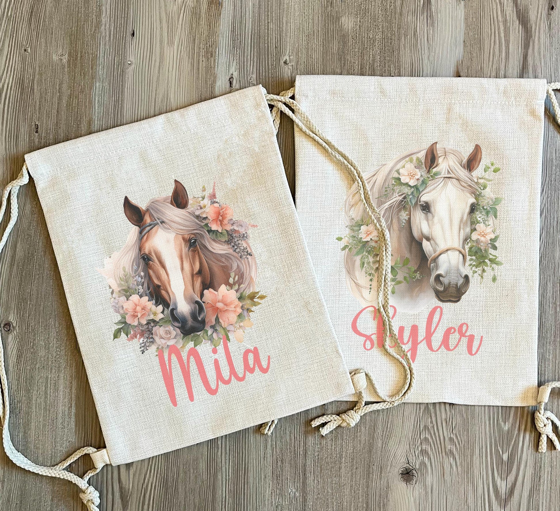 Personalised horse drawstring bag , PE bag , Personalised School bag , Childrens school bag , Personalised pony bag