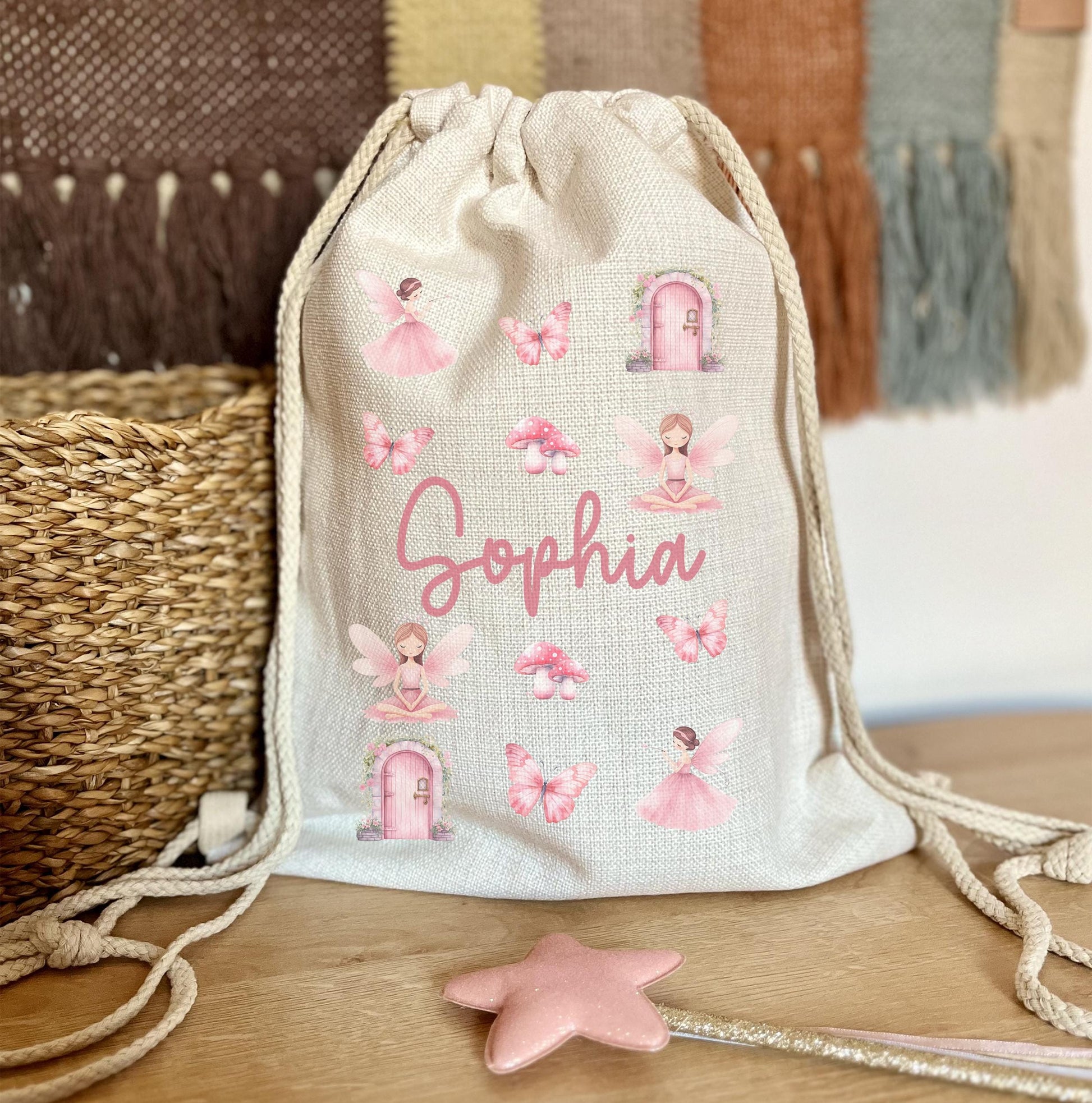 Personalised princess kids drawstring bag, Personalised unicorn drawstring bag, Personalised fairy drawstring bag, Drawstring PE bag