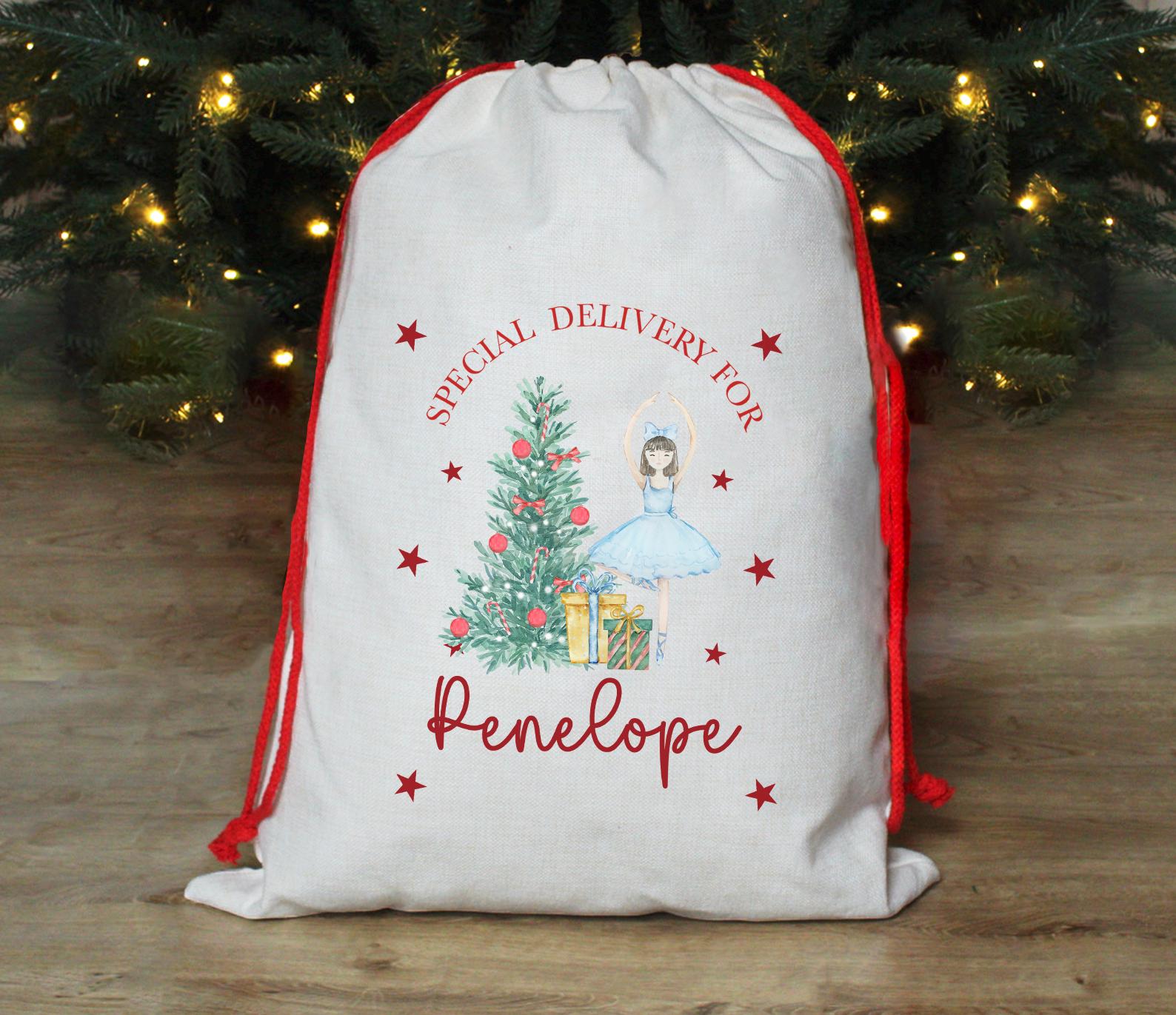 Personalised special deliver ballerina gift sack christmas eve box personalised santa sack first christmas gift