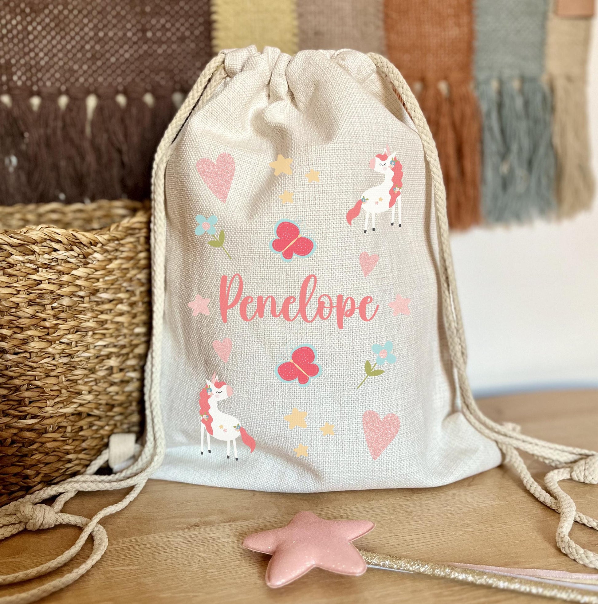 Personalised princess kids drawstring bag, Personalised unicorn drawstring bag, Personalised fairy drawstring bag, Drawstring PE bag