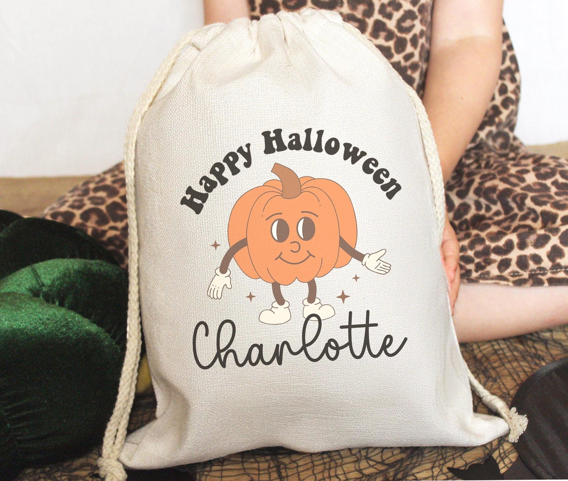 Personalised happy halloween sack, Halloween custom trick or treat bag, Halloween sweet sack, Personalised trick or treat sack