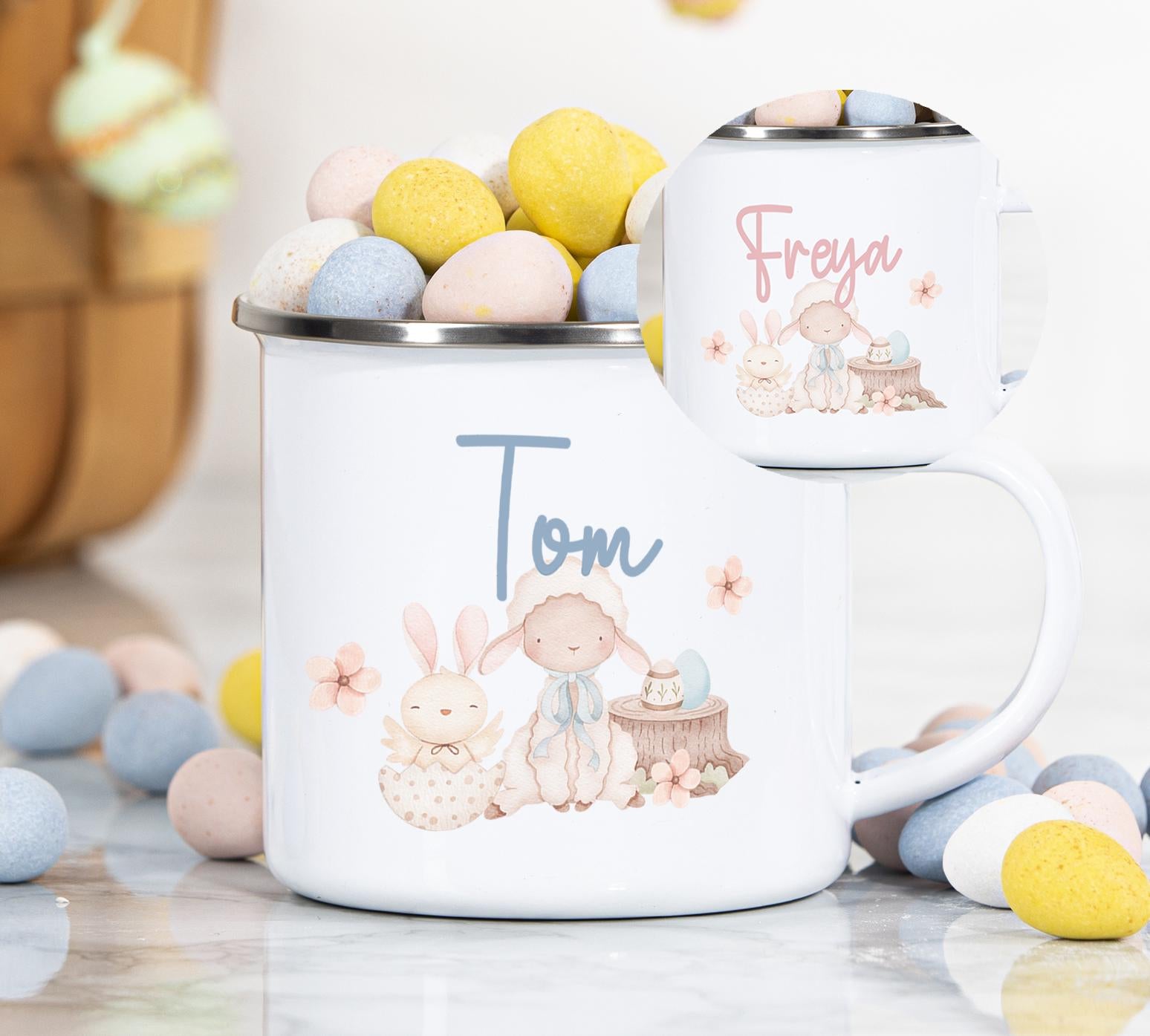 personalised easter sweet rabbit enamel mug, easter gifts,  easter mug, easter cup, easter basket