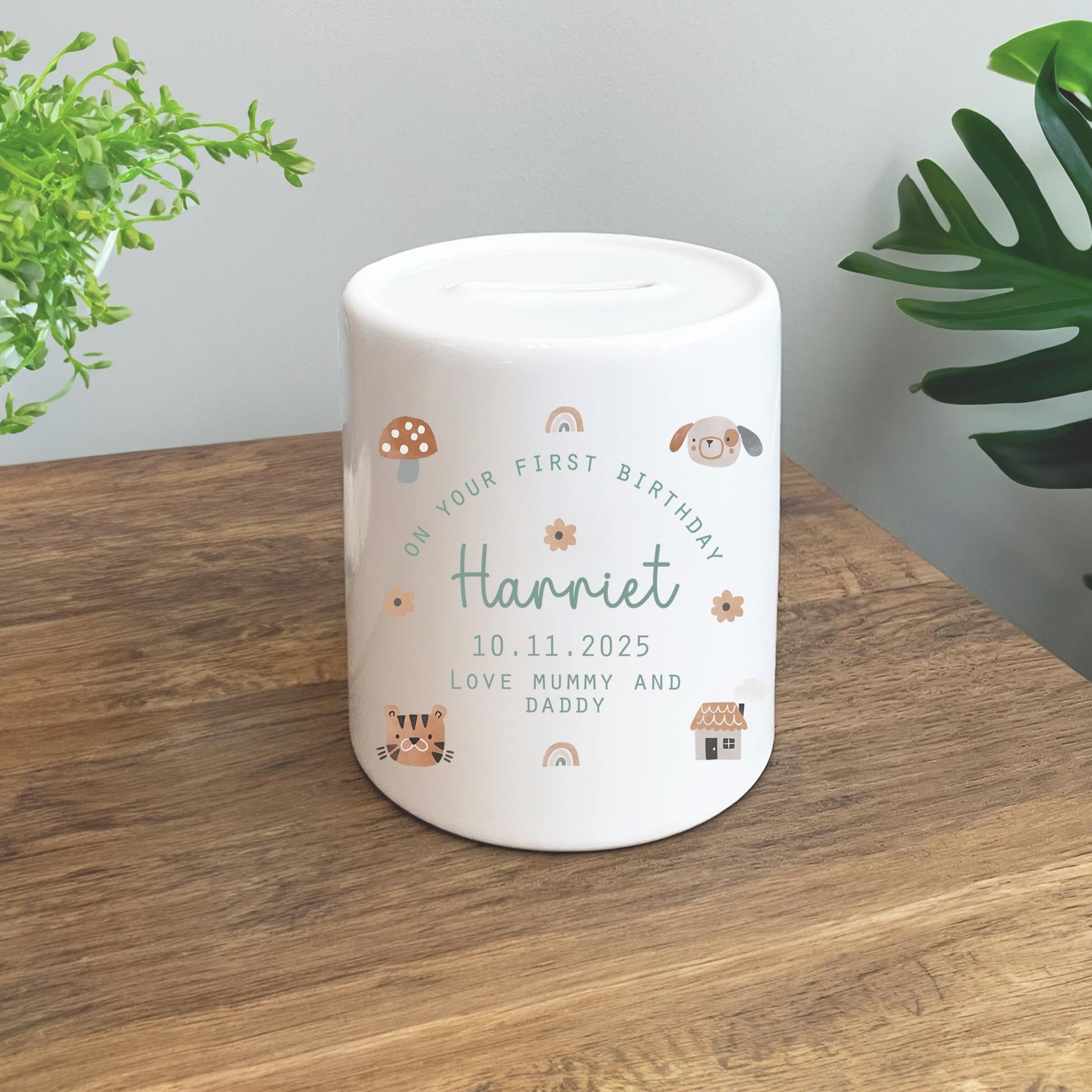 Personalised first birthday boho flower money pot, Personalised first birthday money pot keepsake gift, Personalised birthday present