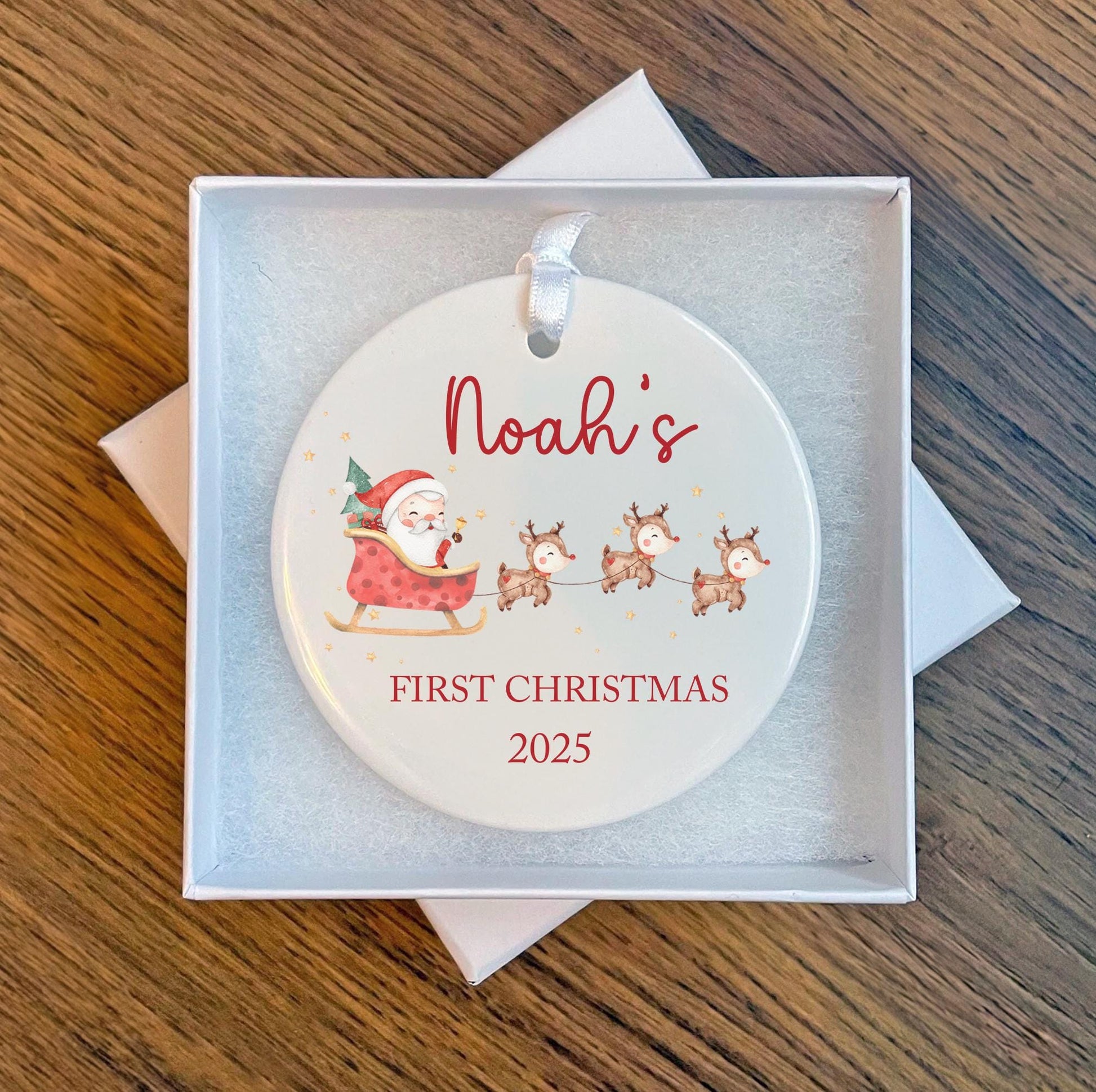 Personalised first christmas santa sleigh bauble , My first christmas gift , Christmas tree bauble , Christmas eve box filler