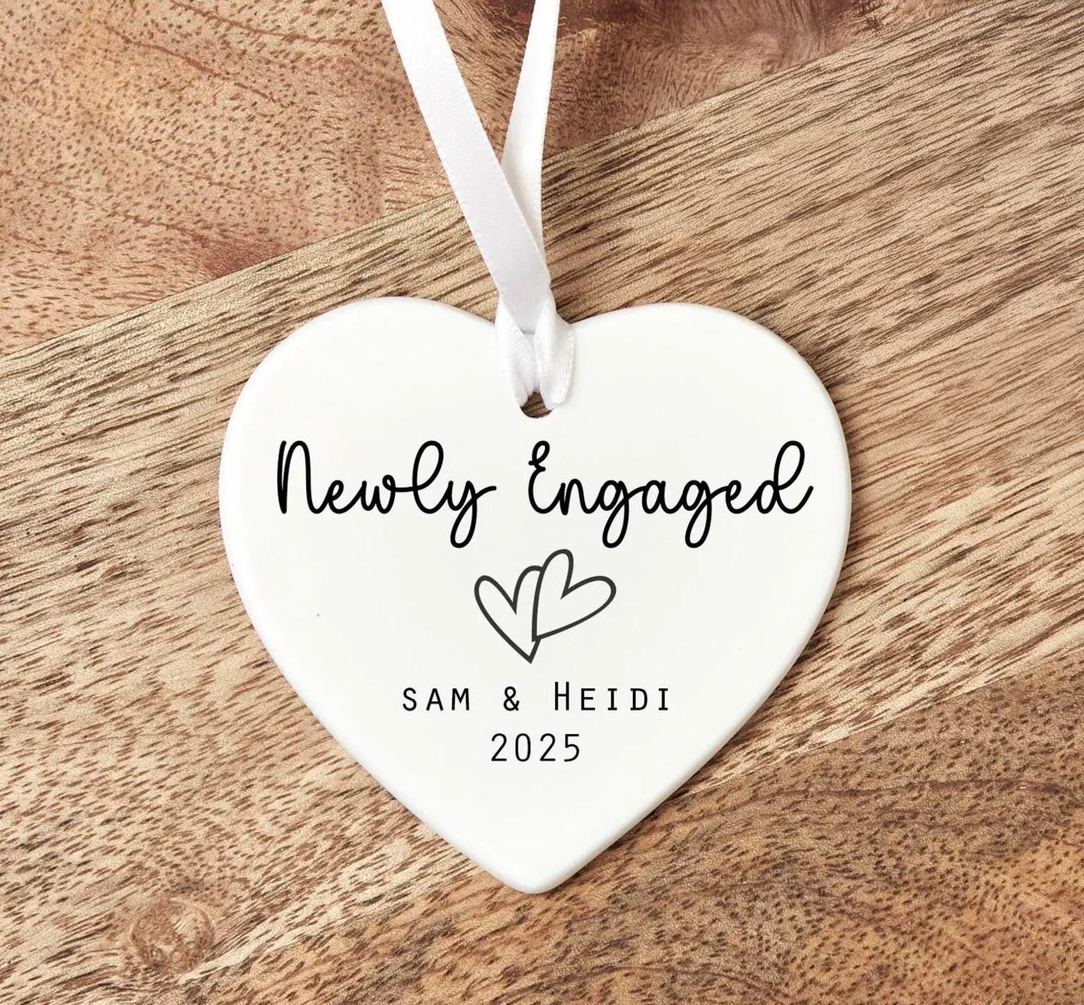 Personalised newly married ceramic heart ornament - Personalised newly engaged ceramic heart ornament - happy anniverary gift