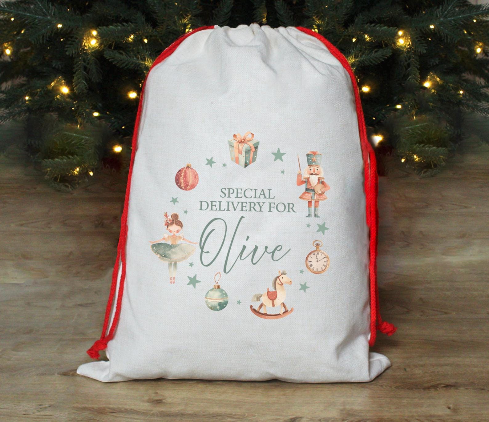 personalised santa sack , Christmas sack , Christmas nutcracker , sugar plum fairy , Christmas Eve box , first Christmas gift