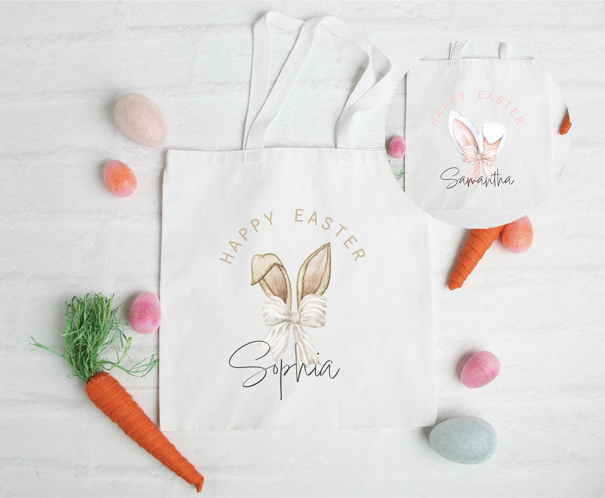 Personalised happy easter bunny ears bow bag, Easter bag, Easter accessories, Personalised easter gifts, Easter basket, easter egg hunt bag