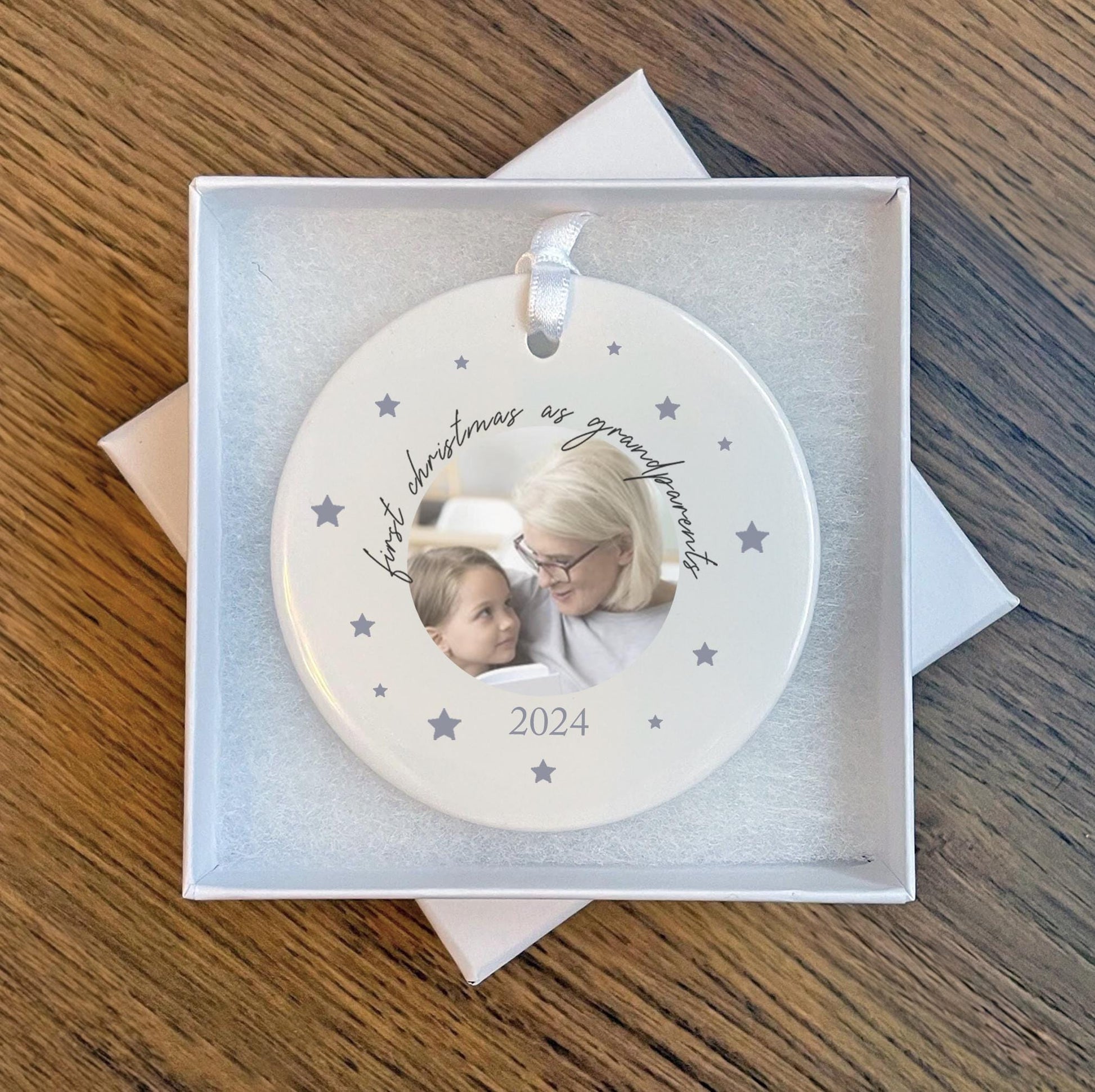 Personalised photo first christmas as grandparents tree ceramic decoration,christmas eve box, christmas gift, christmas tree bauble, bauble