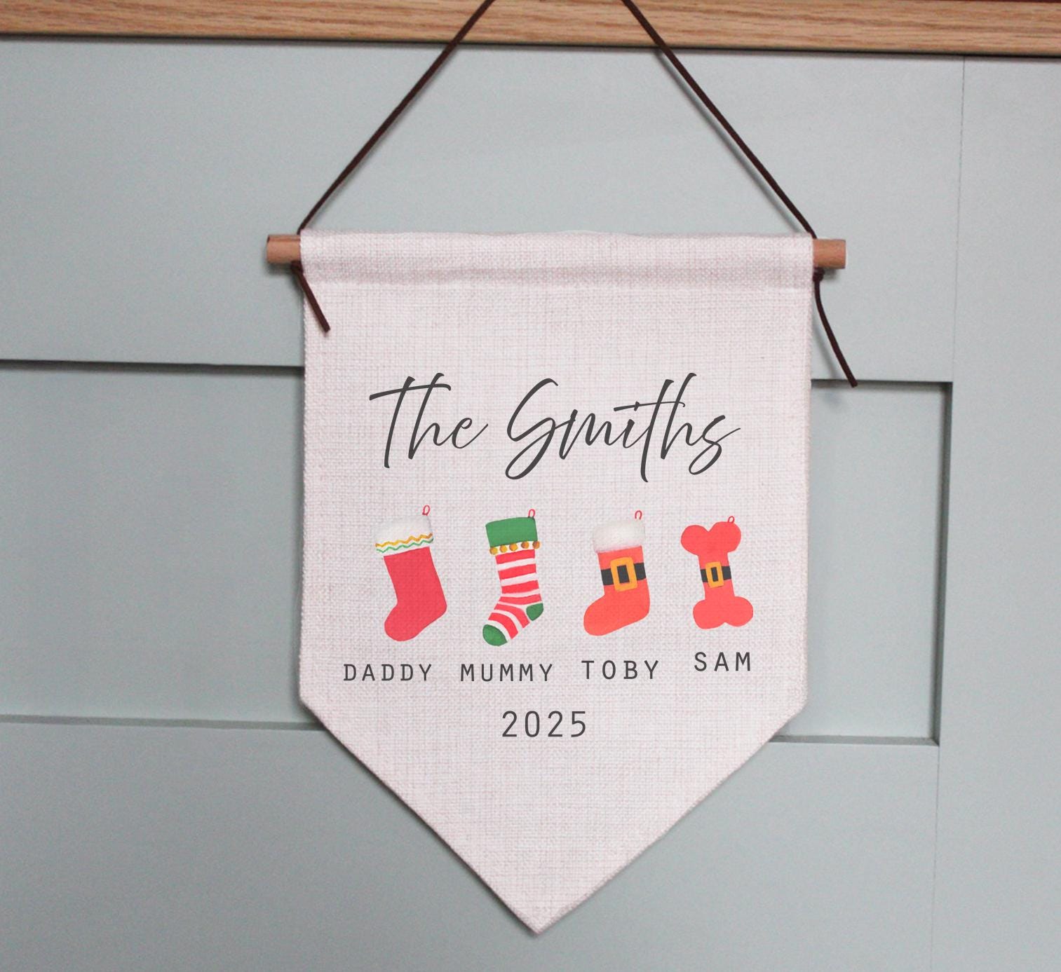Personalised family stocking wall hanging christmas decor, Personalised christmas wall hanging decoration, Family stocking decoration