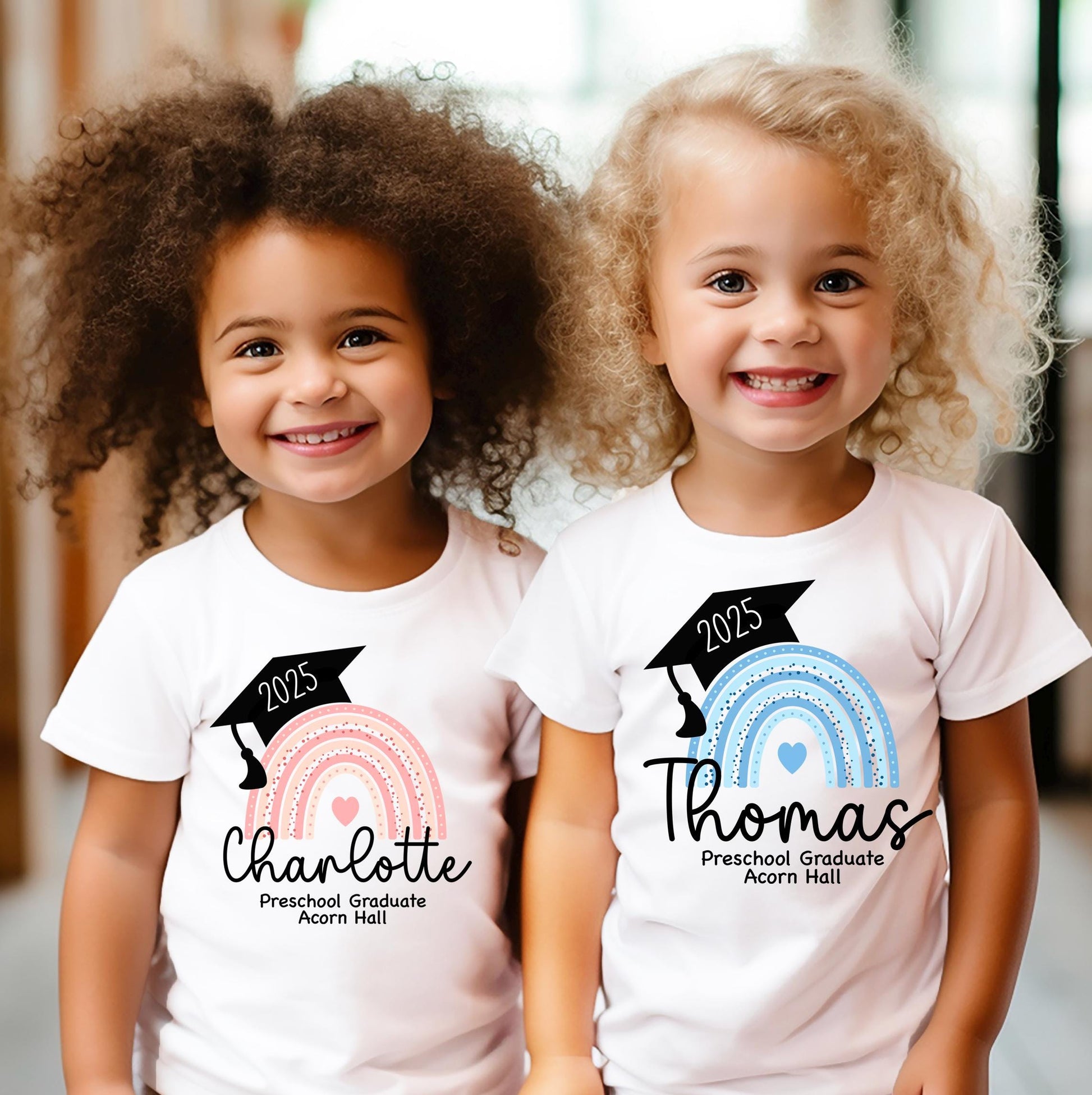 Personalised kids preschool graduation rainbow t-shirt, Personalised toddler rainbow nursery graduation t-shirt, Personalised kids top