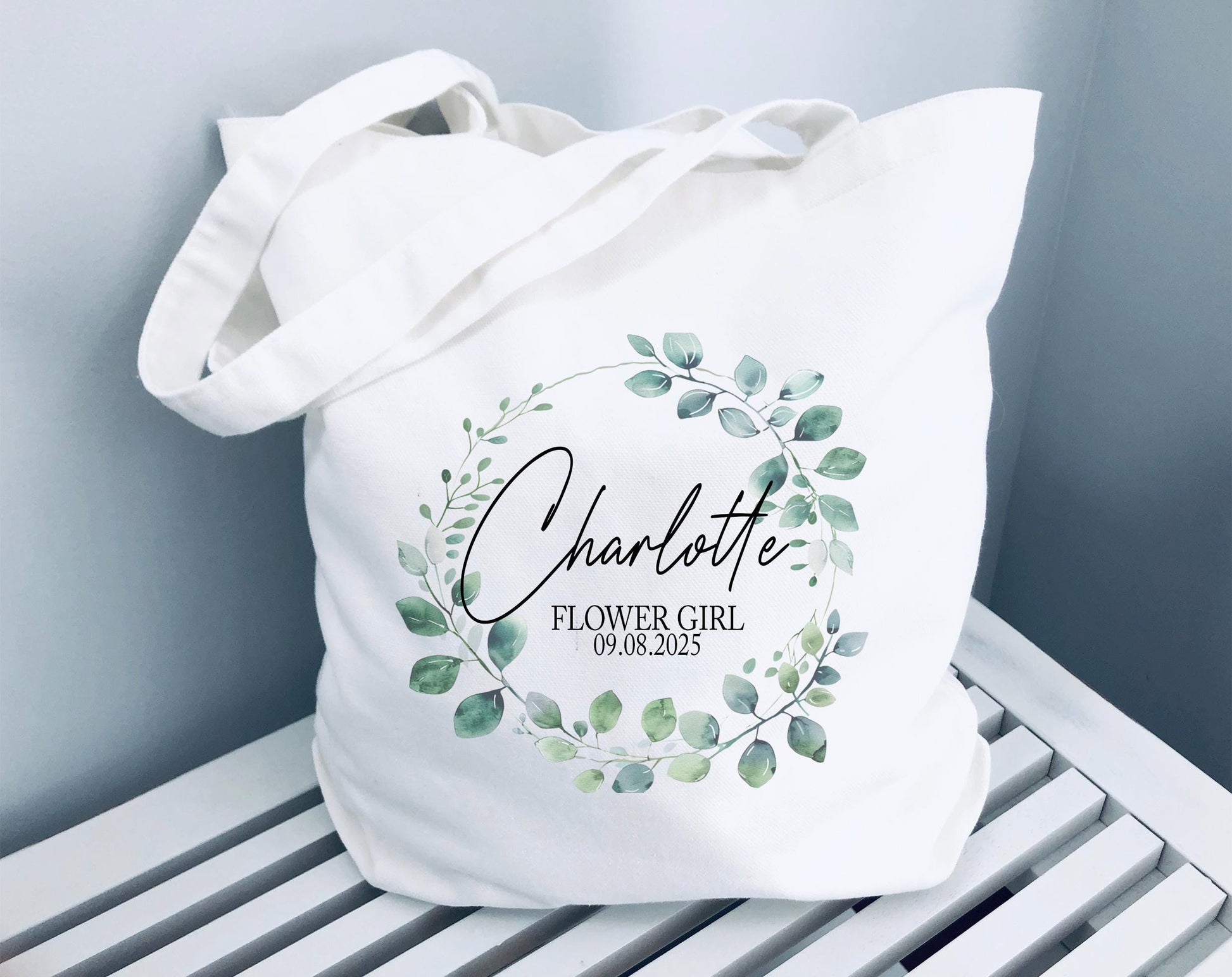 personalised flower girl tote bag, flower girl proposal bag, bridesmaid proposal bag