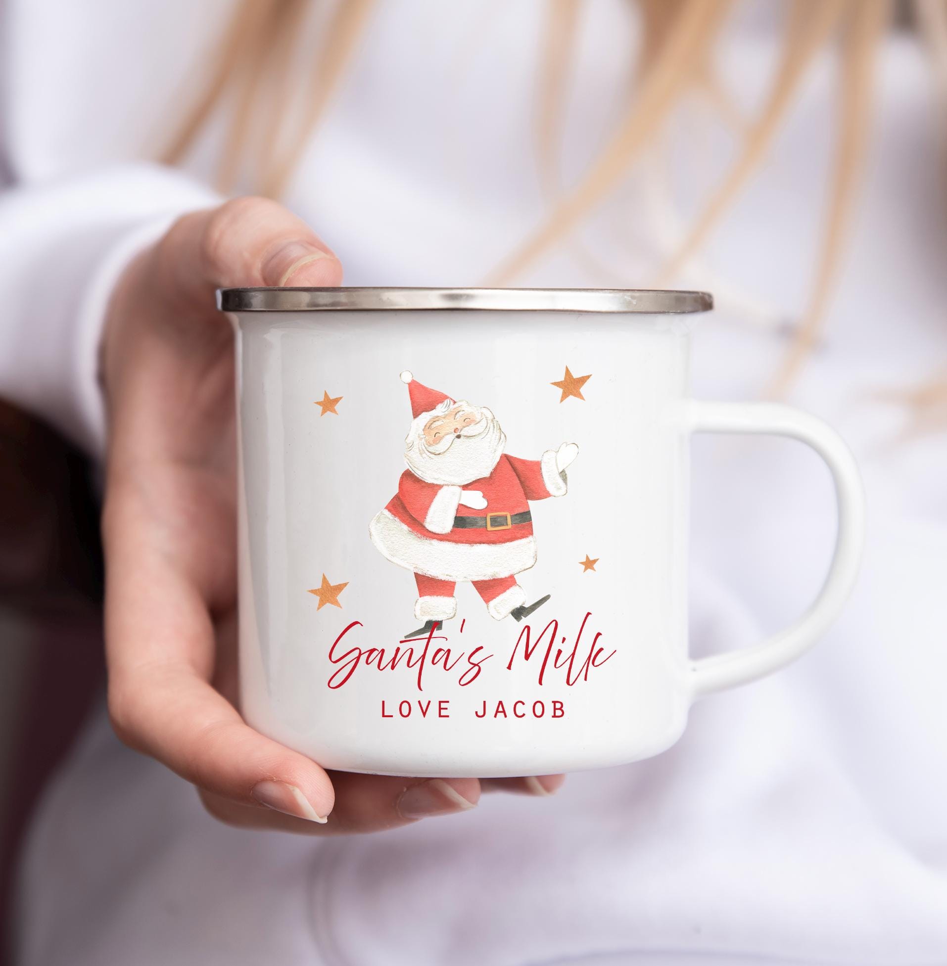 Personalised milk for santa mug , Santas milk mug , Christmas eve box filler , Christmas eve tradition , Hot chocolate enamel mug