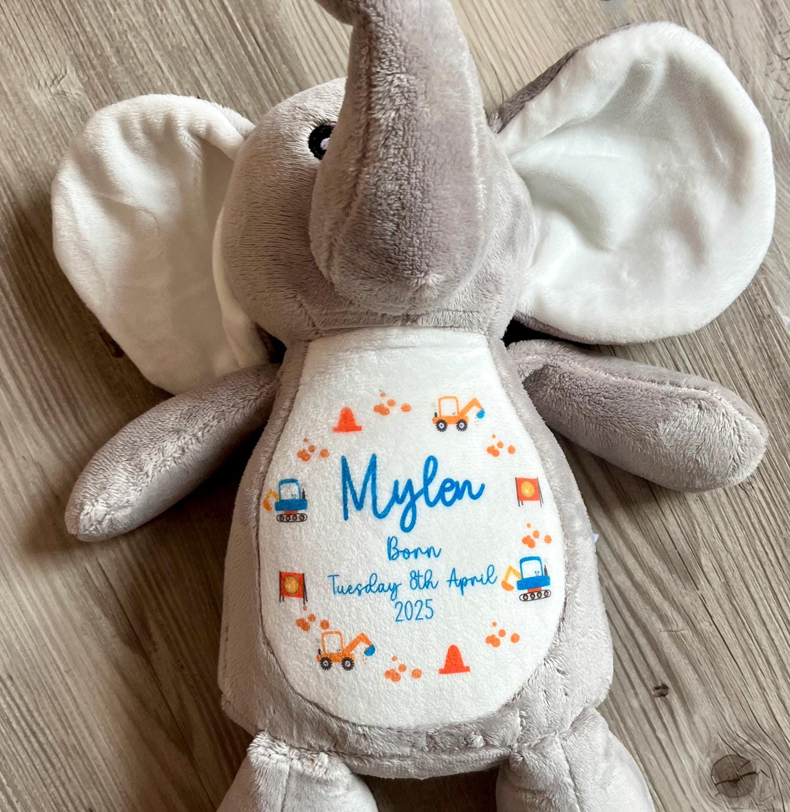 Personalised new born baby birth stat digger teddy, Personalised newborn baby gift teddy, Personalised newborn baby keepsake gift teddy