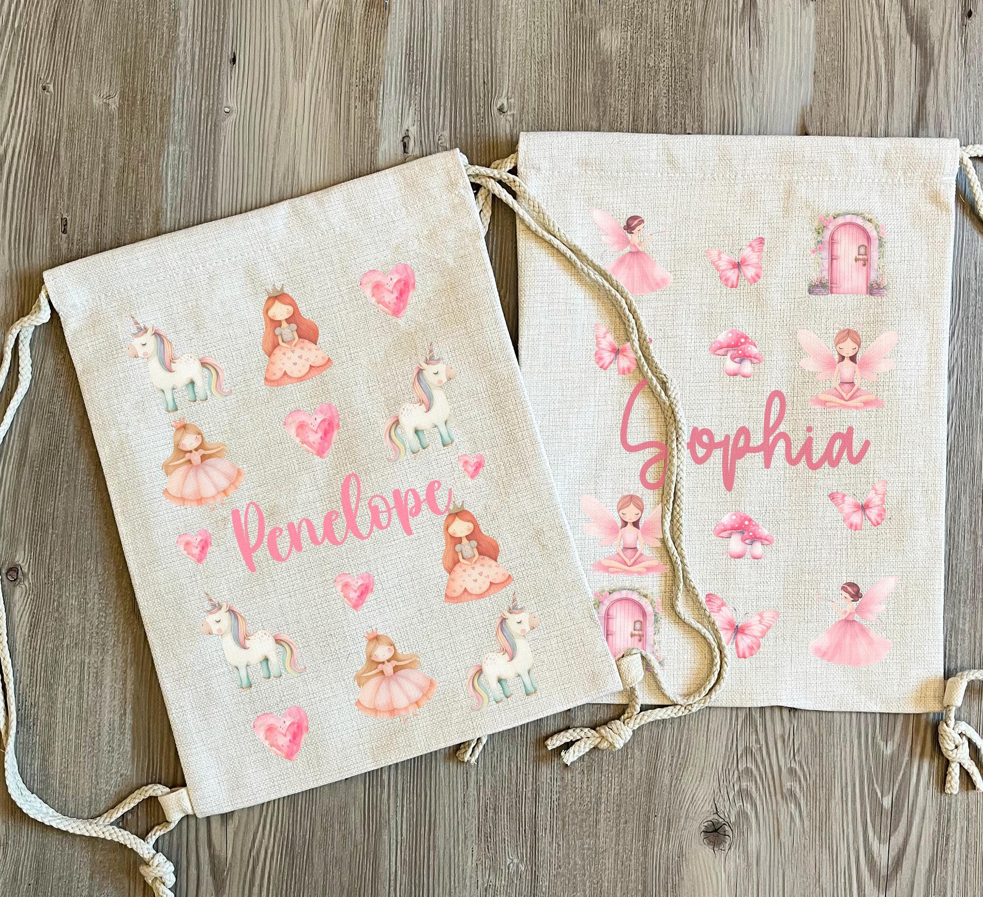 Personalised princess kids drawstring bag, Personalised unicorn drawstring bag, Personalised fairy drawstring bag, Drawstring PE bag