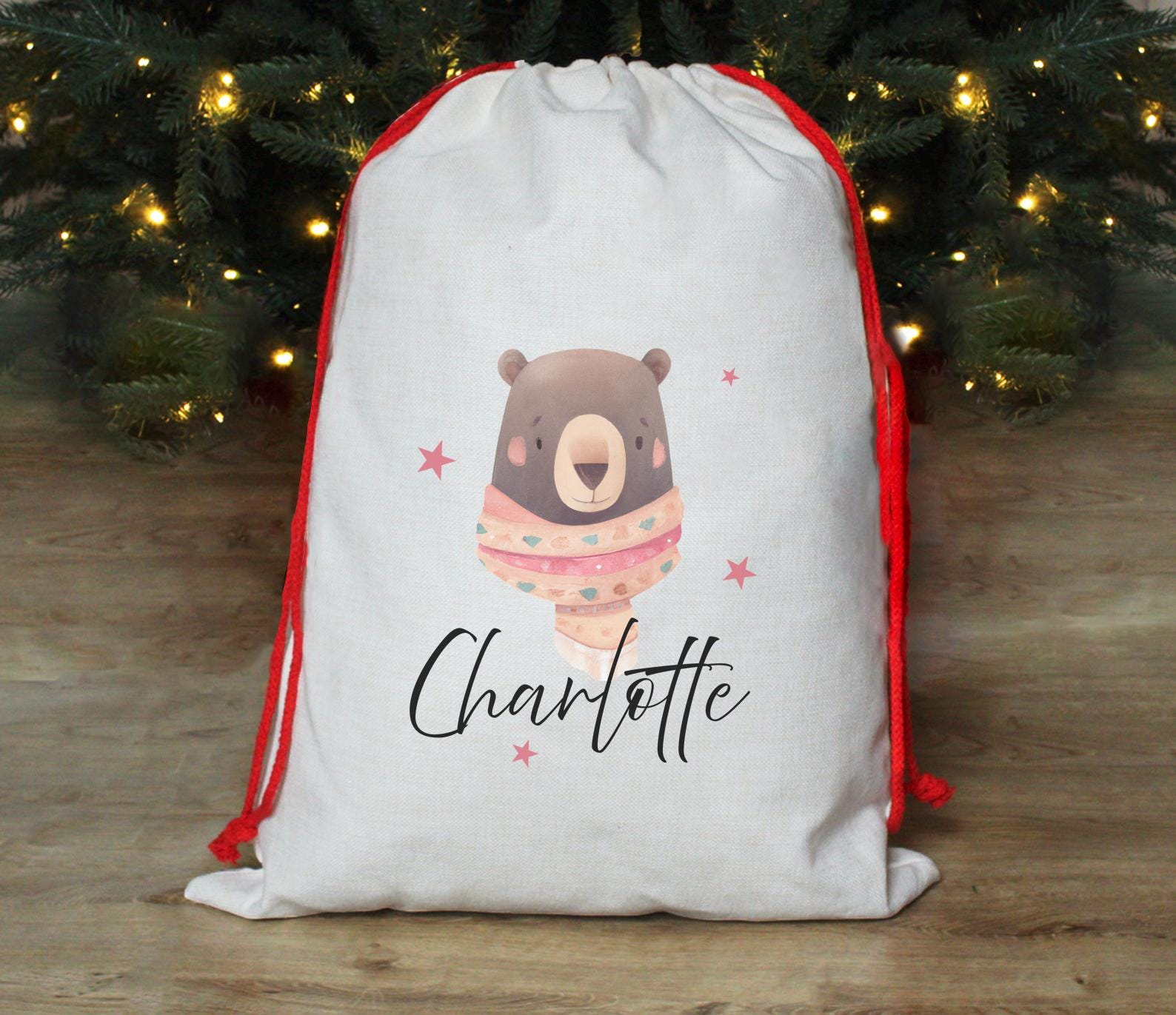 Personalised special delivery winter bear girl christmas sack christmas eve box personalised santa sack first christmas gift