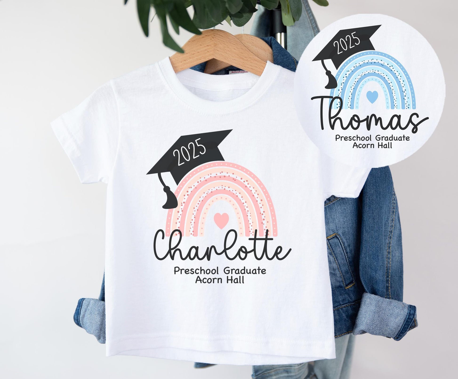Personalised kids preschool graduation rainbow t-shirt, Personalised toddler rainbow nursery graduation t-shirt, Personalised kids top