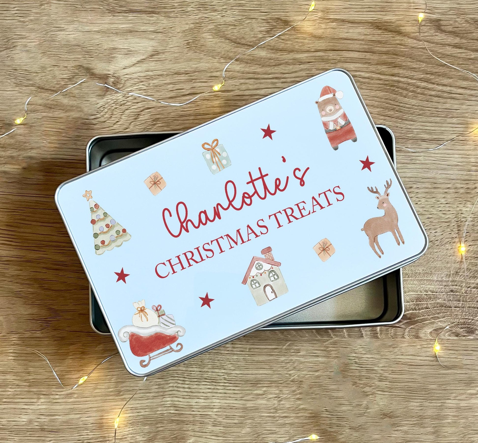 Personalised christmas treat tin , Christmas eve box filler, Christmas treat gift , Christmas sack , Treats tin , Personalised treat tin