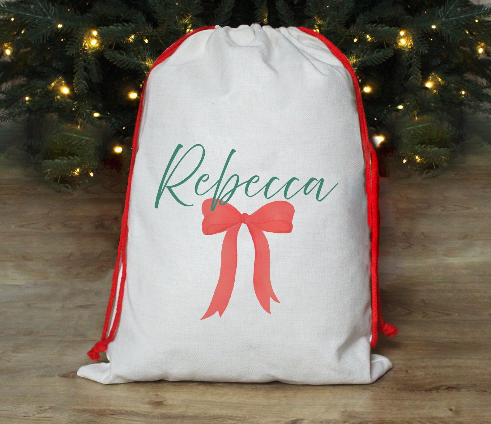 Personalised christmas red bow present sack christmas eve box personalised santa sack first christmas giftpersonalised christmas stocking
