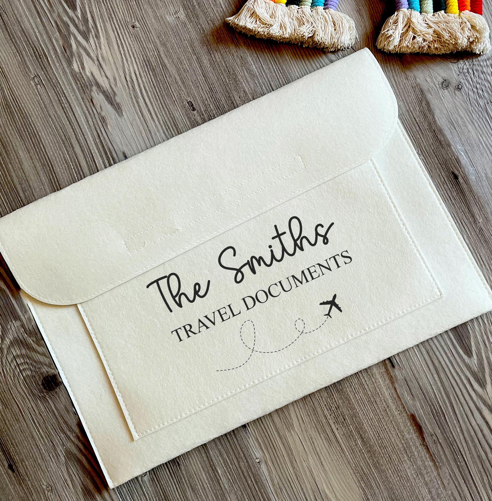 Personalised family travel document folder, Personalised travel organiser, Personalised passport holder, Travel document printed folder