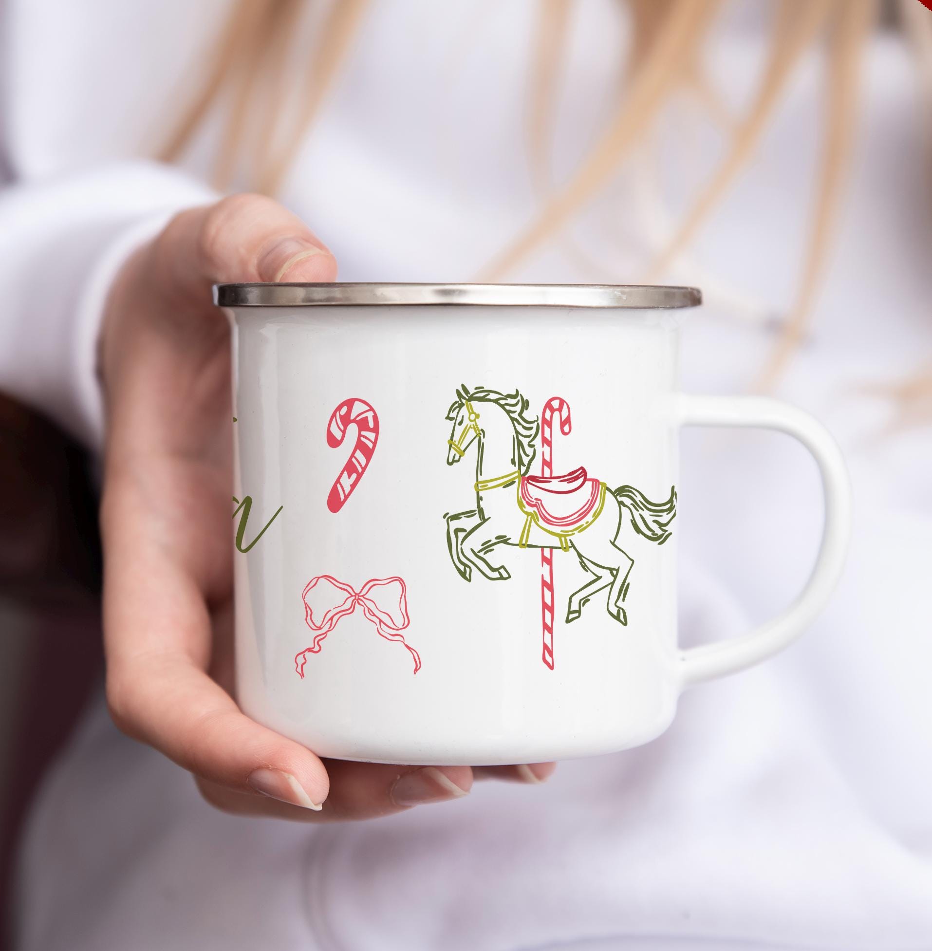 Personalised vintage christmas enamel mug ,  Matching mugs , Christmas eve box , Hot chocolate mug , Stocking filler , Childrens mug