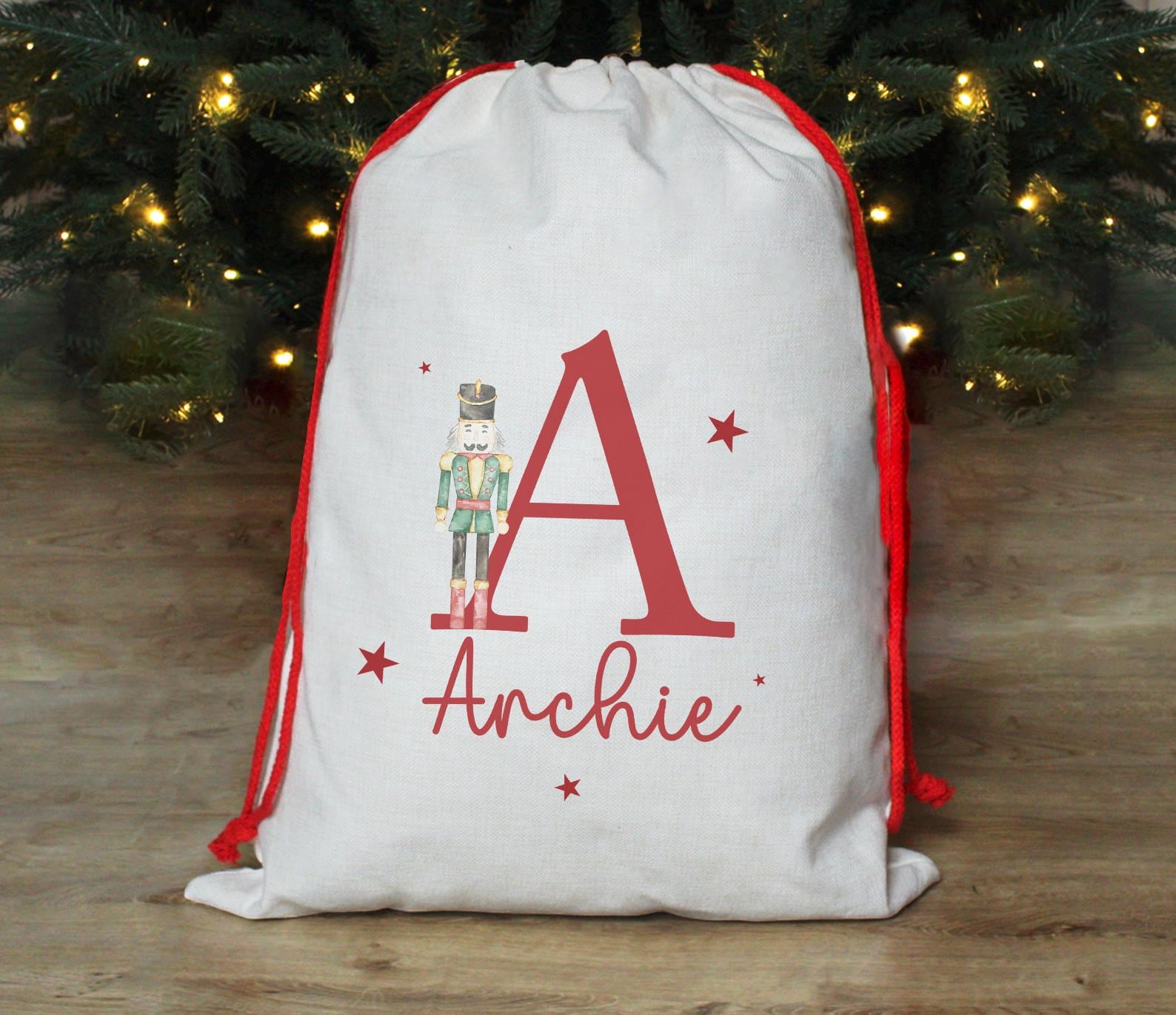 Personalised christmas initial nutcracker christmas eve present sack stocking xmas modern christmas eve box personalised santa sack