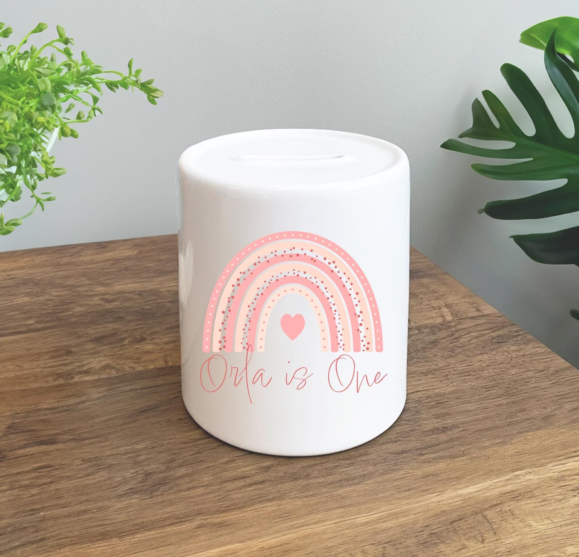 personalised first birthday rainbow money box, Pink money box, Blue money box, pink rainbow money box, 1st birthday money box