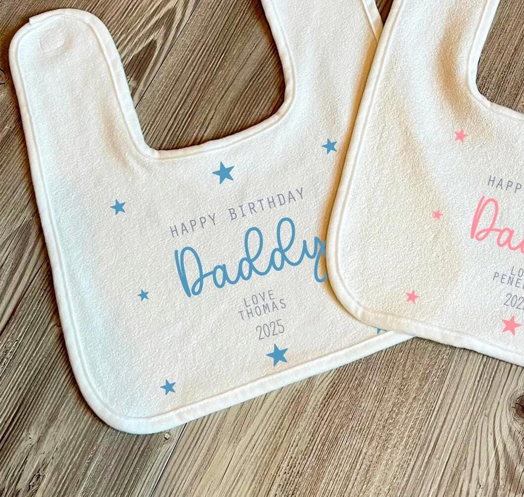 Personalised happy birthday daddy bib , Happy birthday bib , Daddy birthday bib , Our first birthday as my daddy  bib