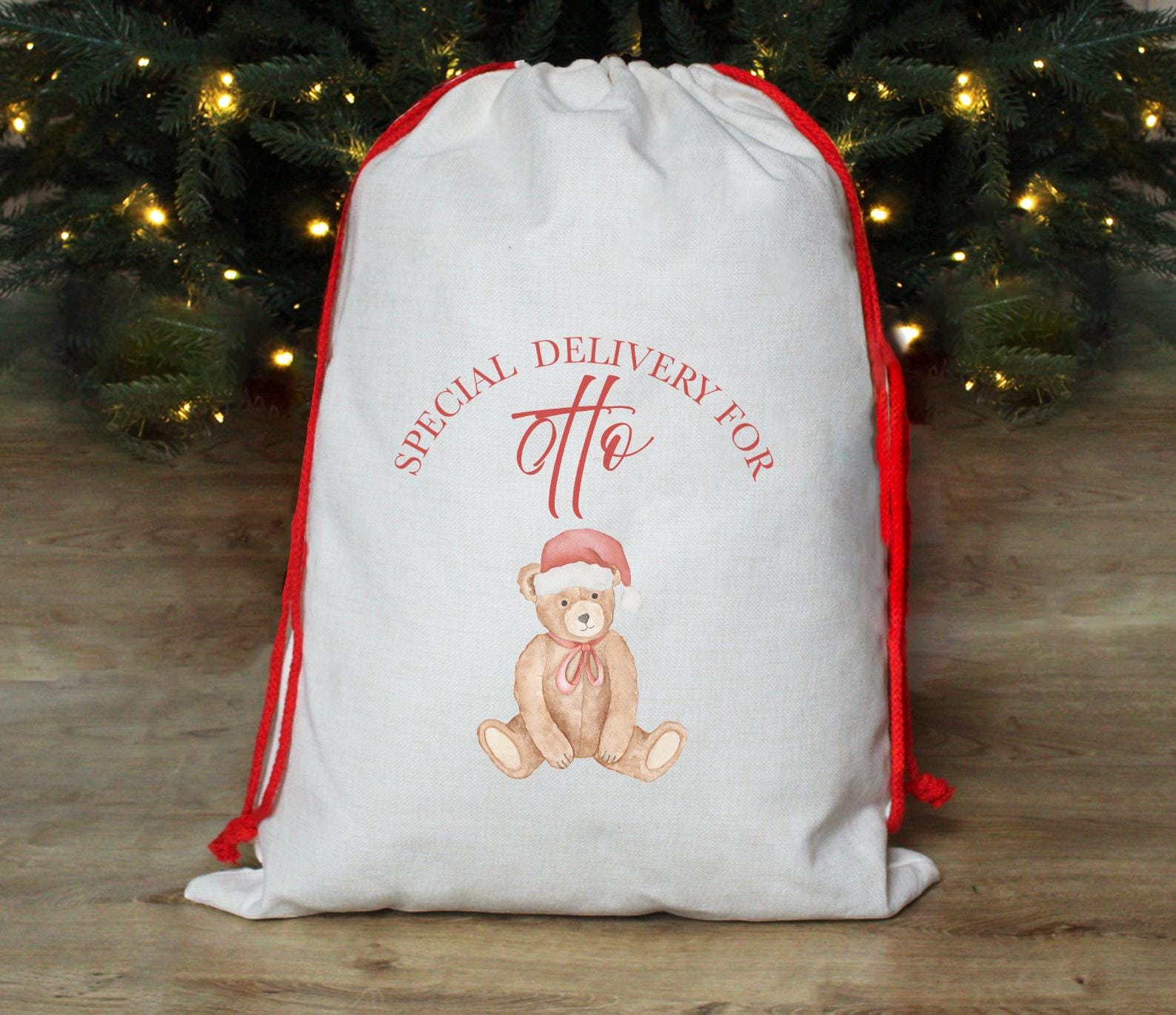 Personalised special delivery teddy bear christmas sack , Christmas eve box ,  Personalised santa sack first , Personalised xmas gift sack