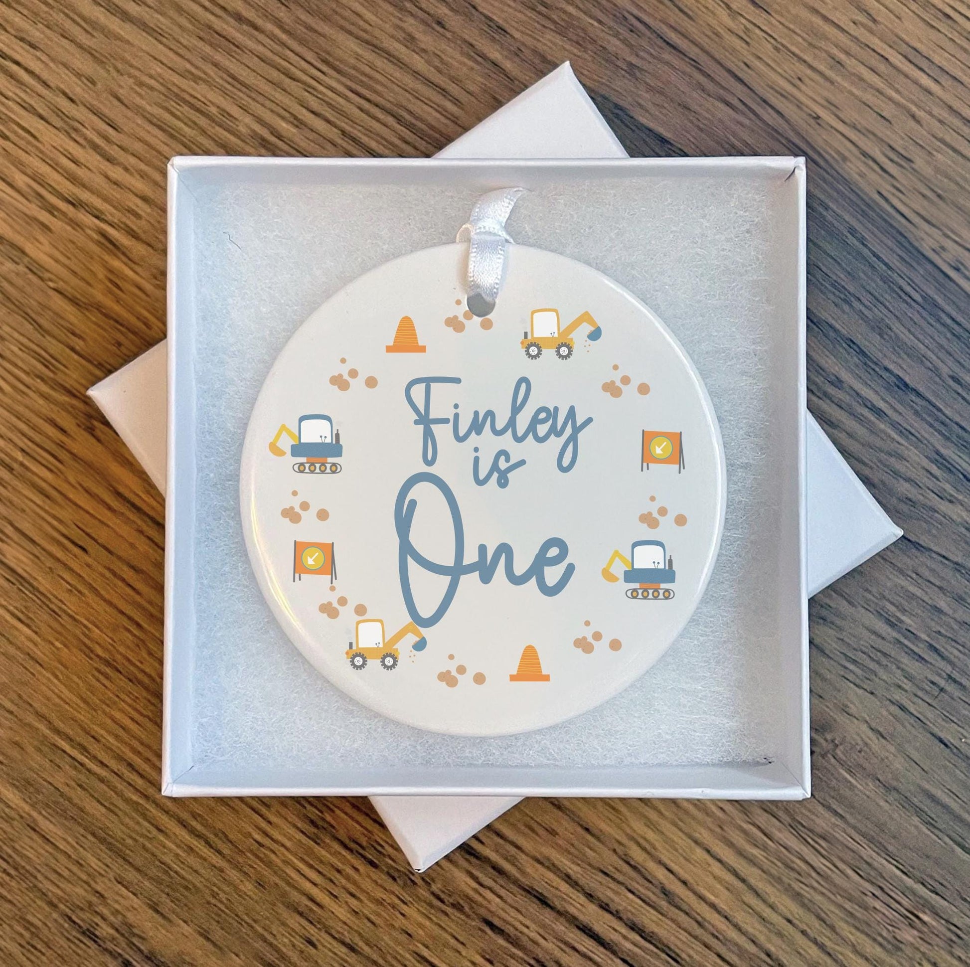 Personalised happy 1st birthday digger ceramic discfirst birthday gift