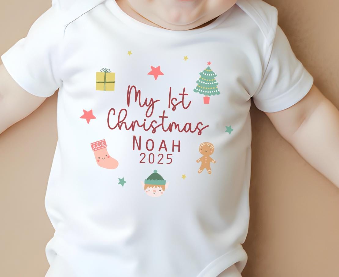 Personalised groovy first christmas outfit, First christmas sleepsuit , My first christmas vest , My 1st christmas outfit christmas pyjamas
