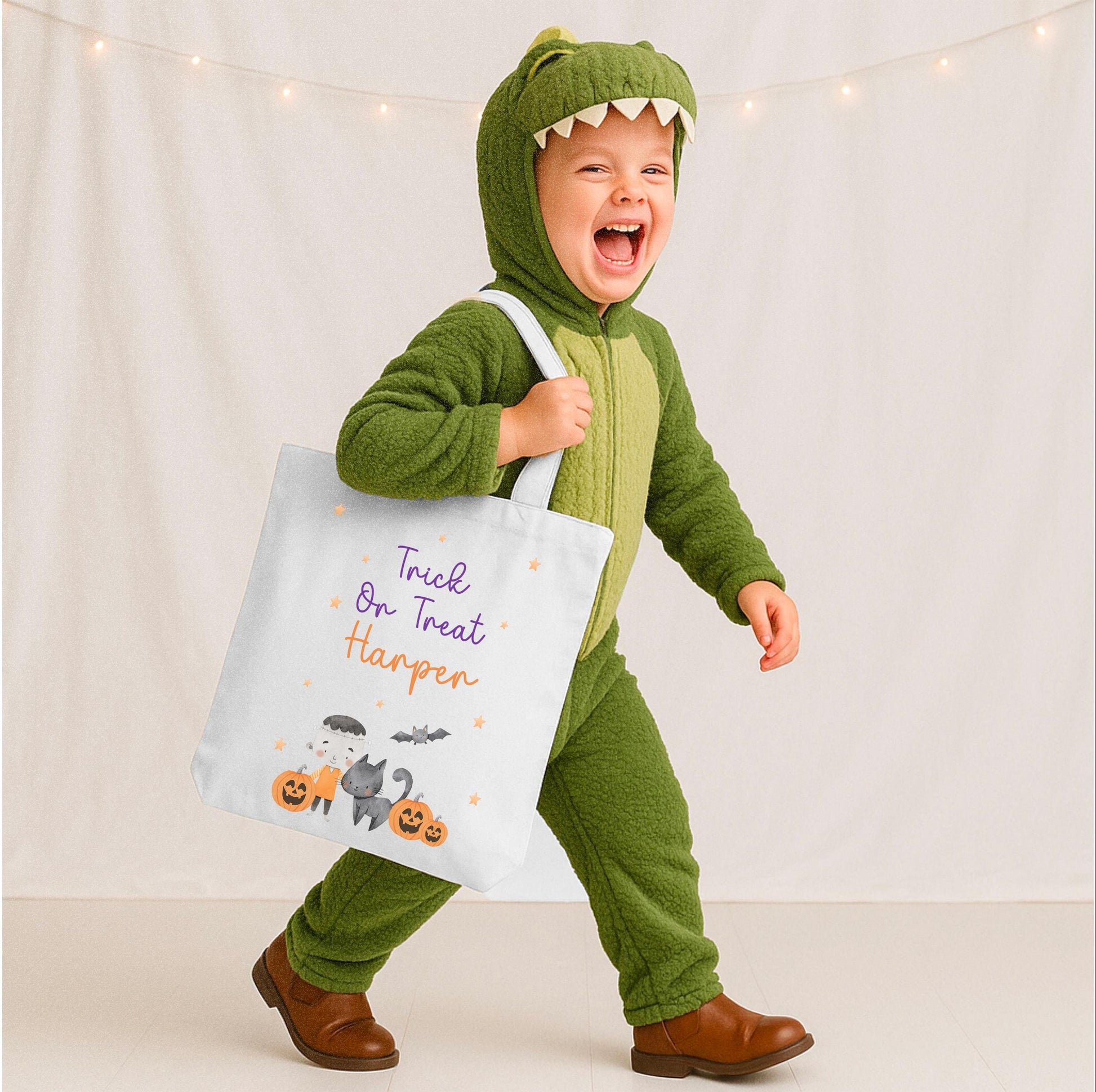 Personalised Frankenstein Halloween Bag: Trick or Treat Tote, Handmade in UK