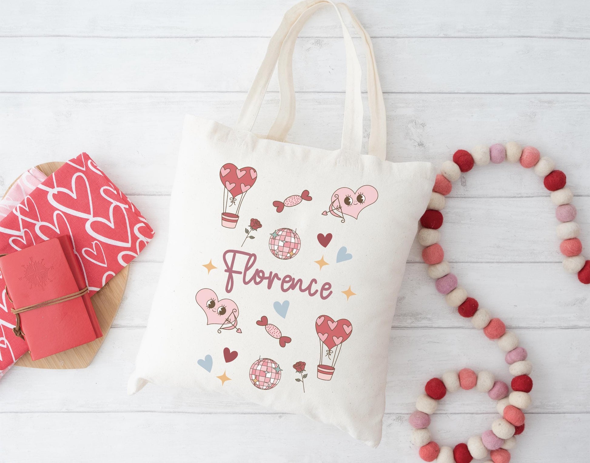 Personalised retro valentines day tote bag gift first valentines dayvalentines day gift him her valentines day galentines day