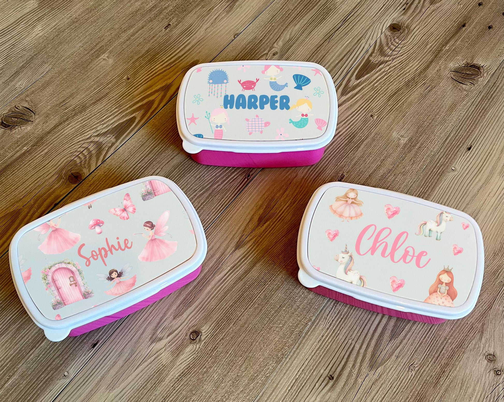 personalised mermaid princess dinosaur faries lunch plastic container box