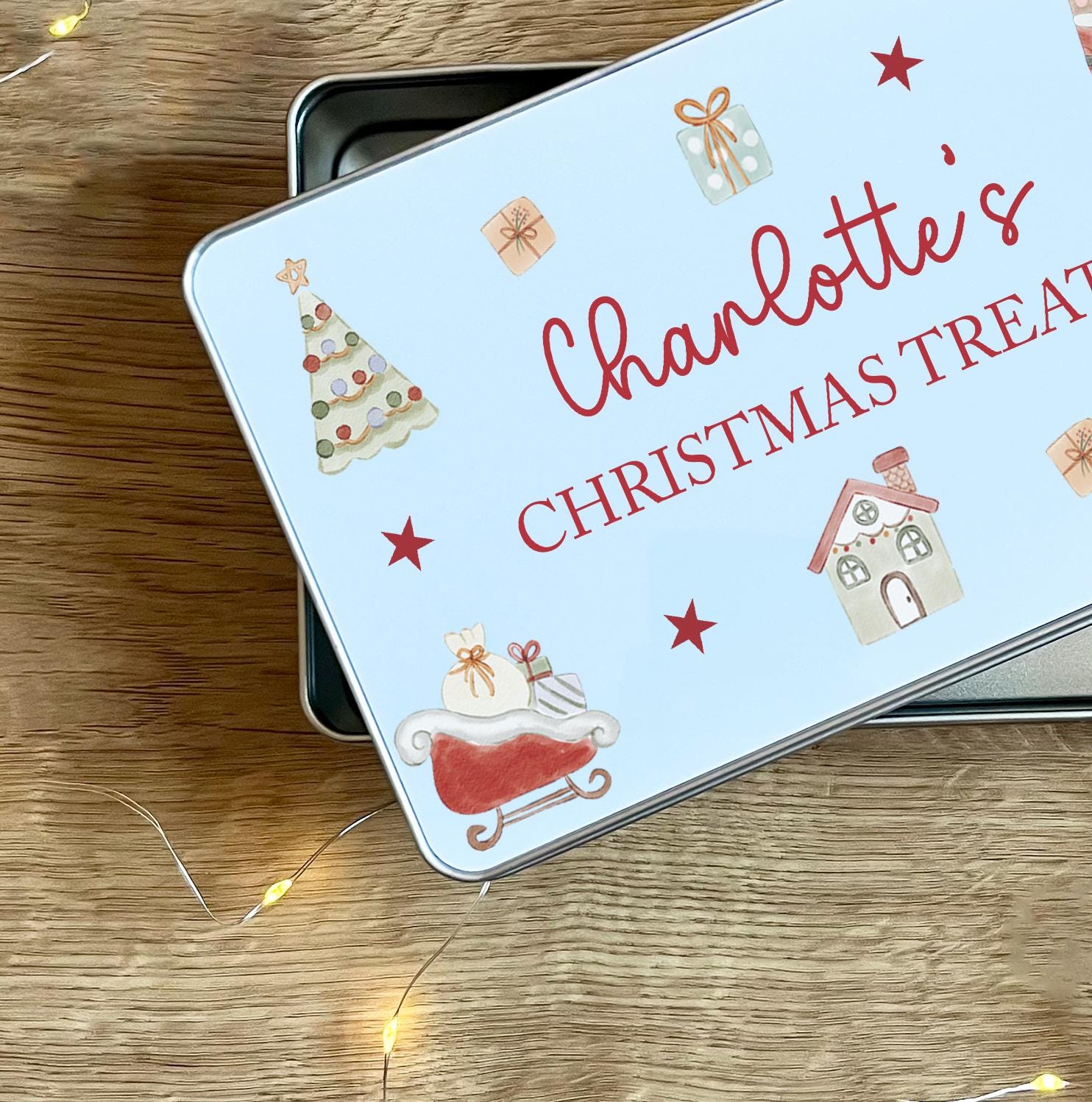 Personalised christmas treat tin , Christmas eve box filler, Christmas treat gift , Christmas sack , Treats tin , Personalised treat tin