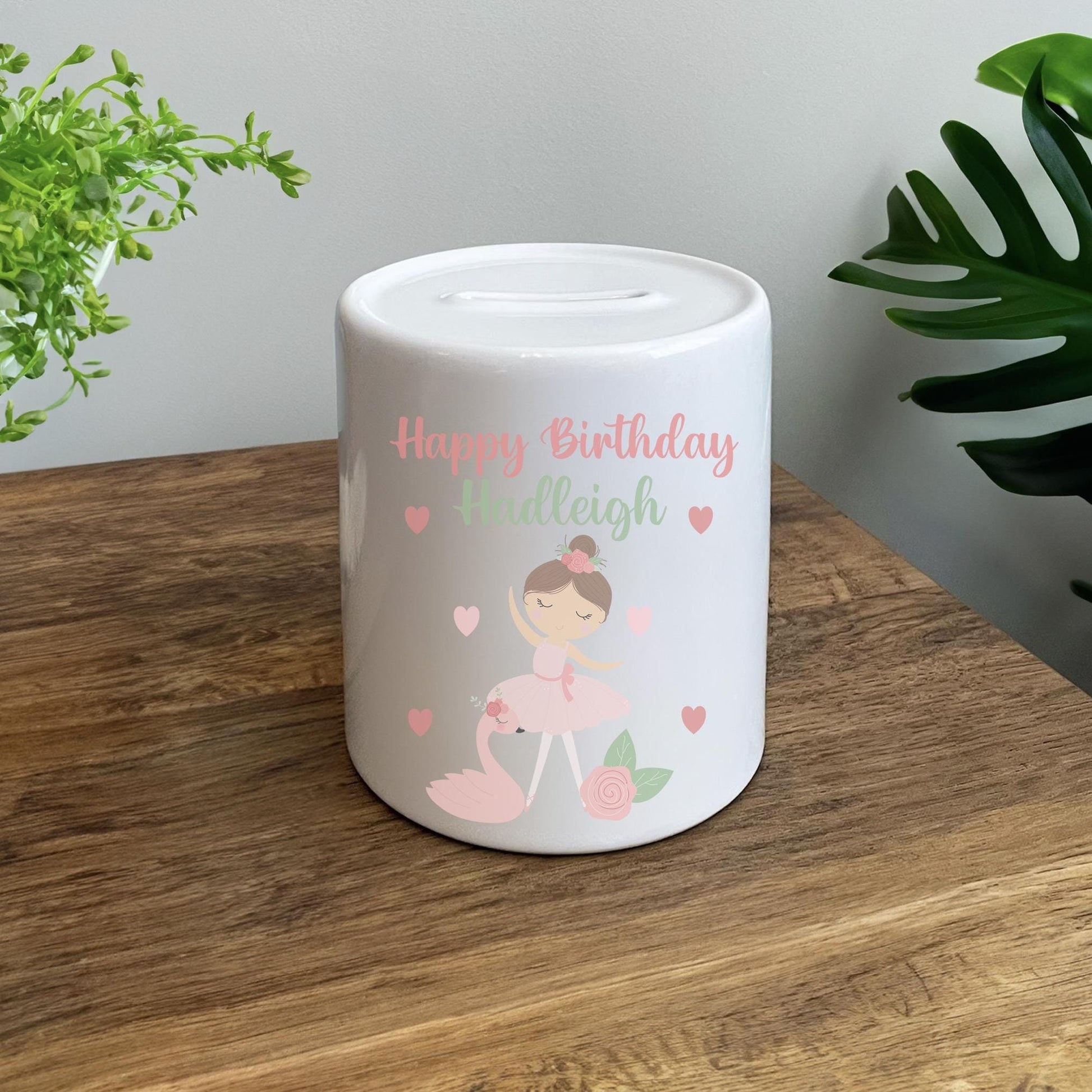 Personalised kids ballerina ceramic money box initial letter birthday occasionalfirst birthday gift