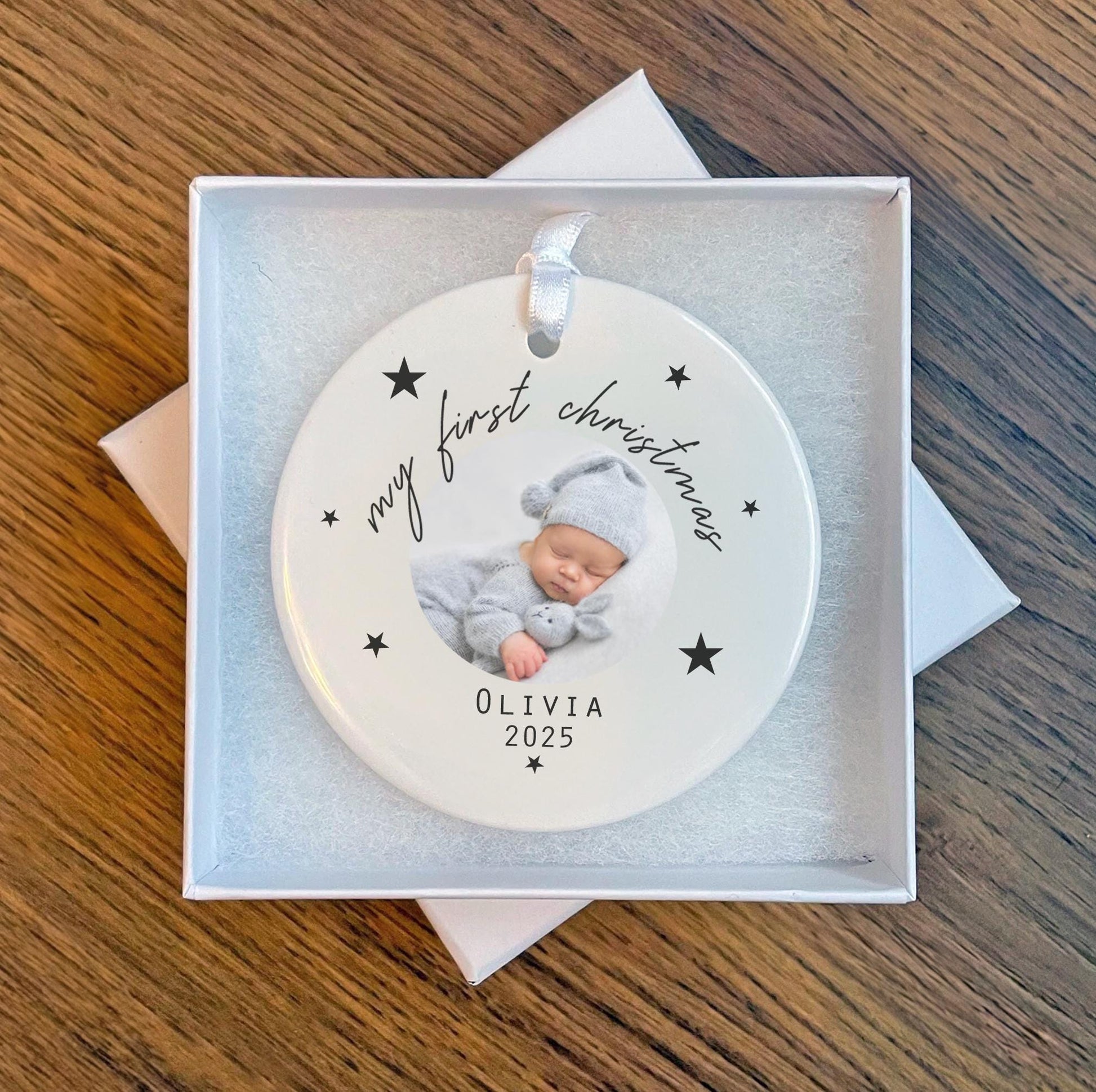 Personalised photo first christmas Christmas tree ceramic decoration christmas eve box personalised santa sack first christmas gift