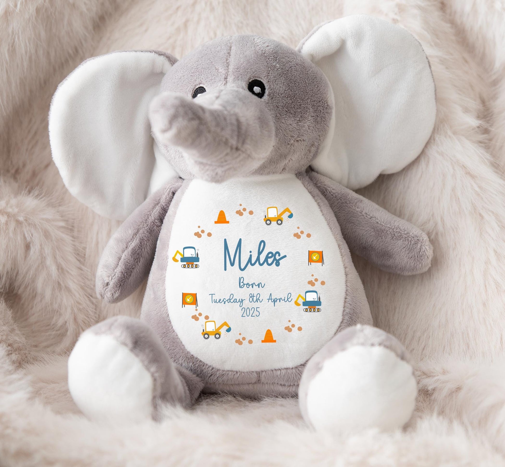 Personalised new born baby birth stat digger teddy, Personalised newborn baby gift teddy, Personalised newborn baby keepsake gift teddy