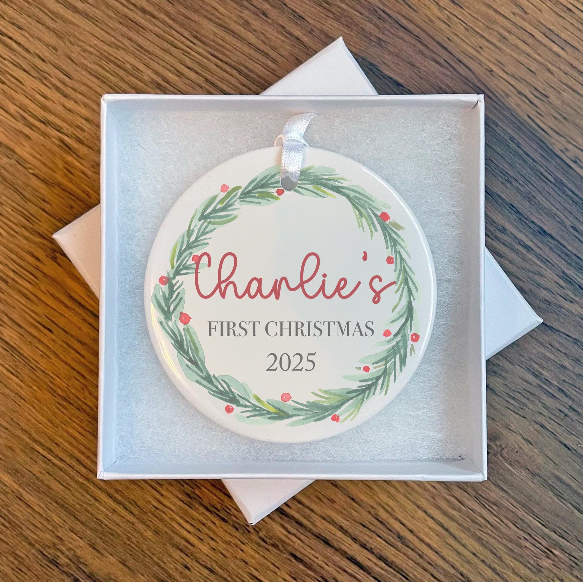 Personalised first christmas Christmas ceramic tree decoration bauble christmas eve box personalised santa sack first christmas gift