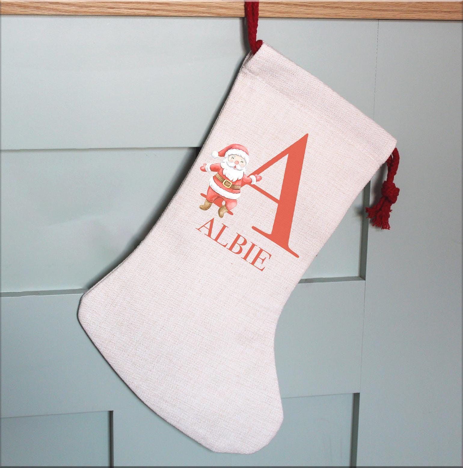 Personalised christmas santa initial name stocking, christmas eve box, personalised santa sack, first christmas gift, xmas stocking,