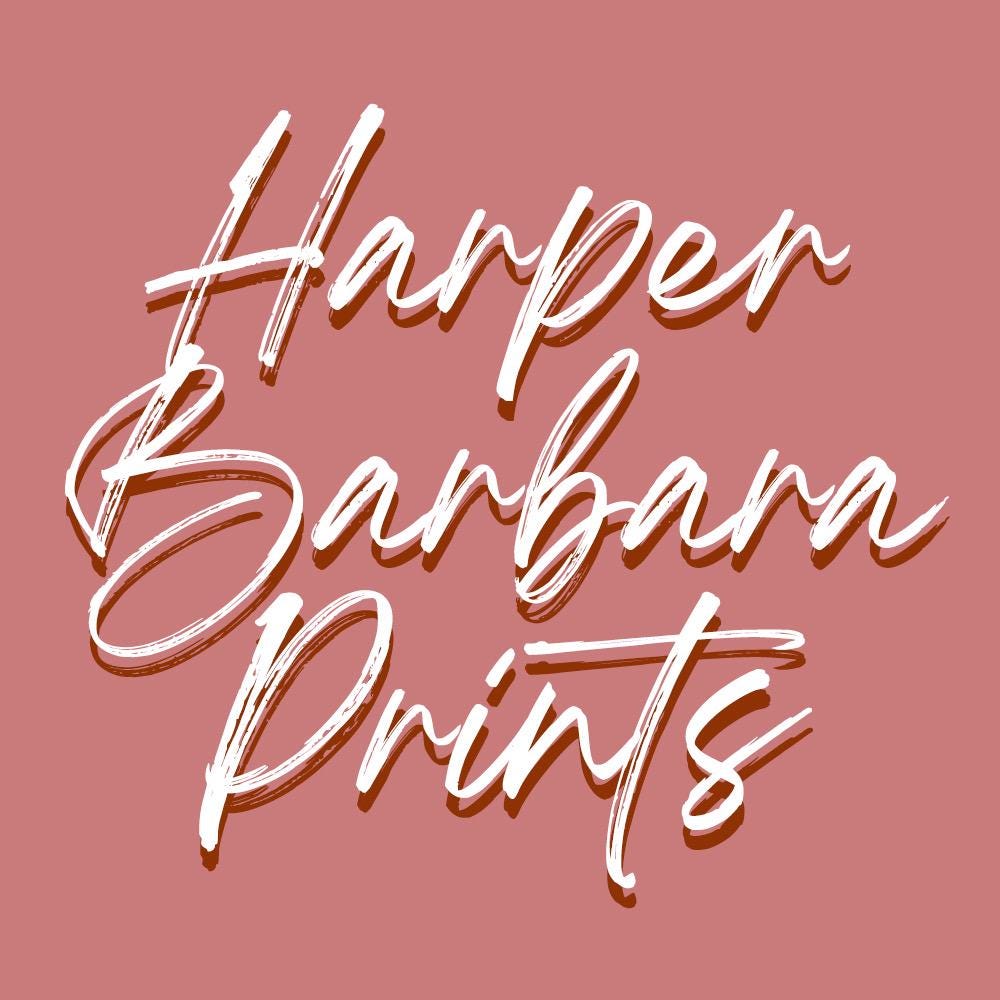 a pink background with the words harper and barbara prints
