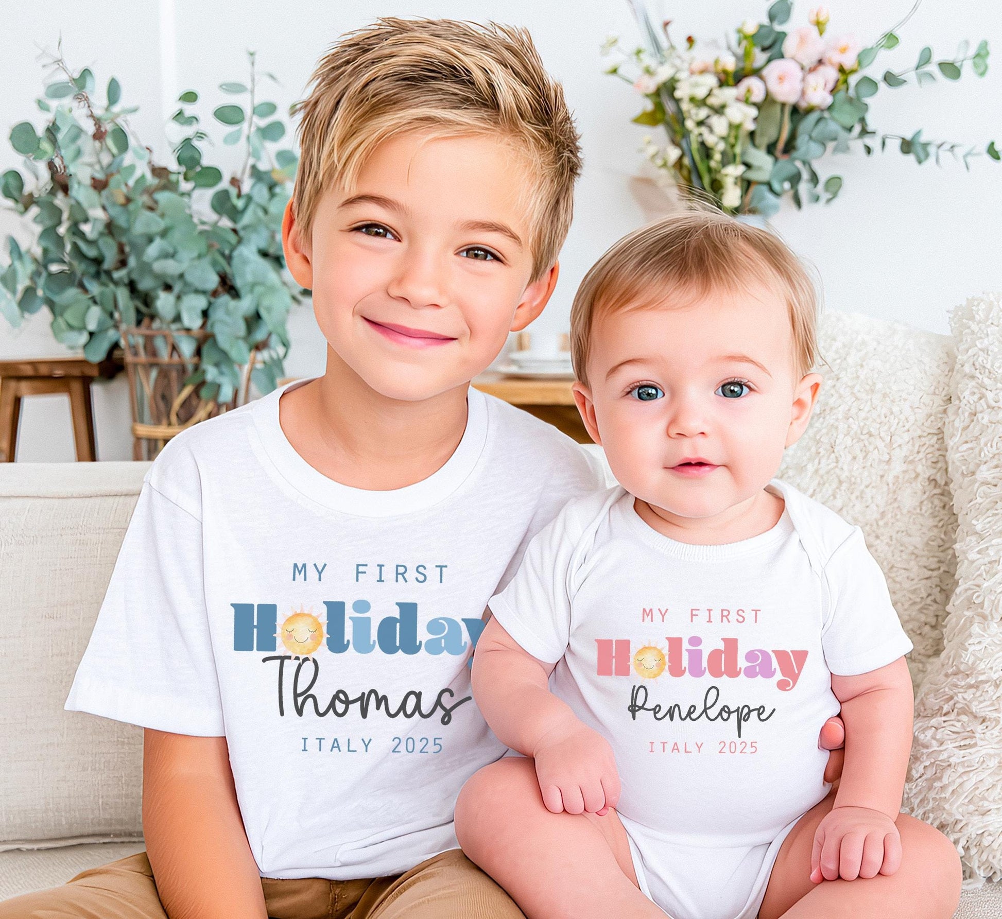 Personalised my first holiday kids t-shirt , My 1st holiday kids t-shirt , Personalised first holiday childrens clothes  Custom baby clothes