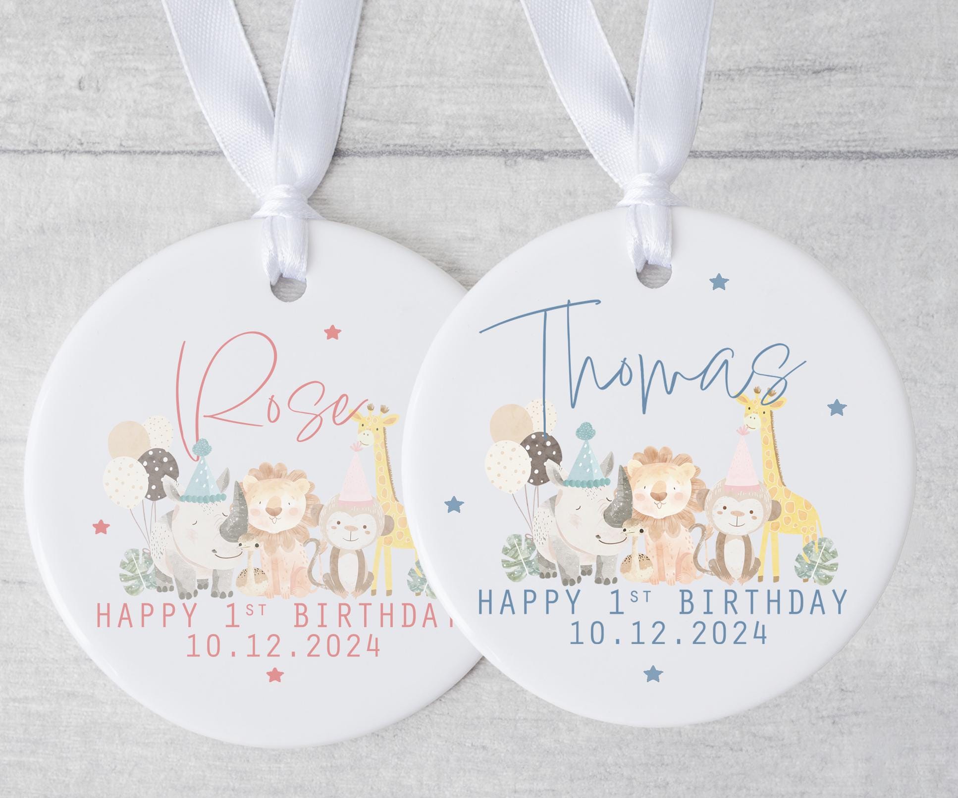Personalised first birthday party animal ceramic ornament, Personalised 1st birthday ornament, first birthday ceramic ornament