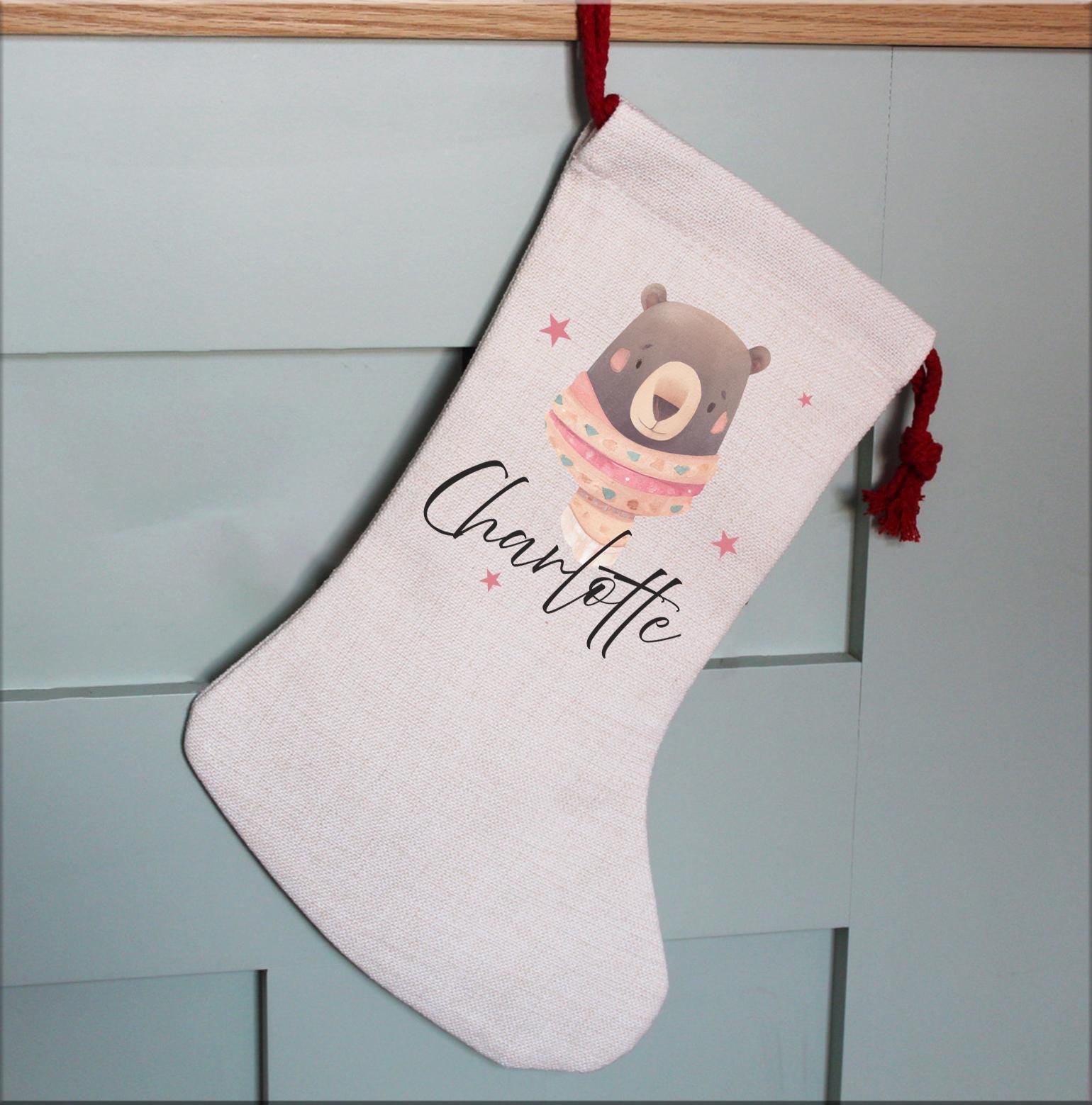 Personalised special delivery winter bear girl christmas stocking christmas eve box personalised santa sack first christmas gift