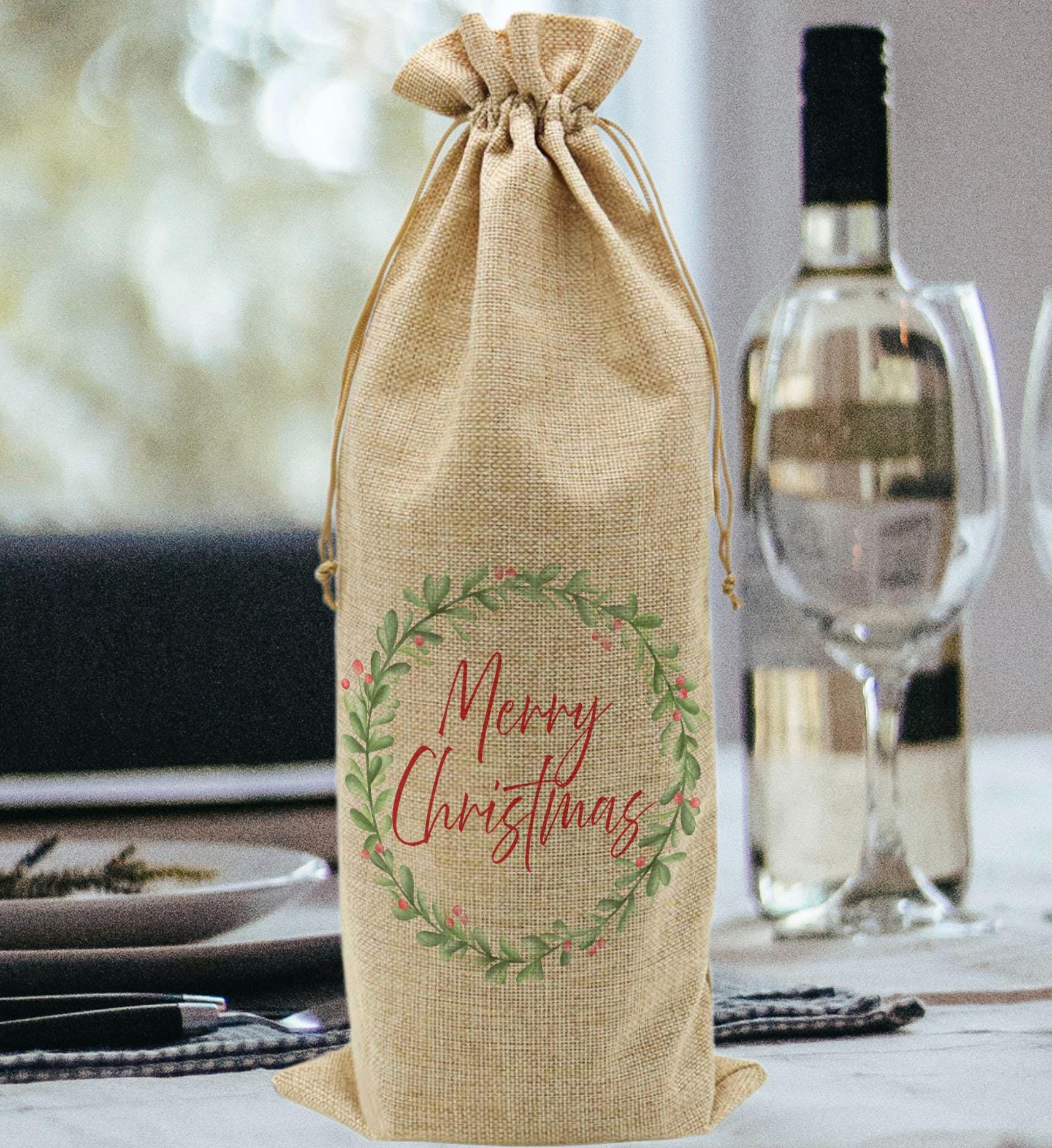 Personalised christmas wine bag , Christmas gift bag , Christmas wrapping paper , Personalised christmas gift , Christmas sack