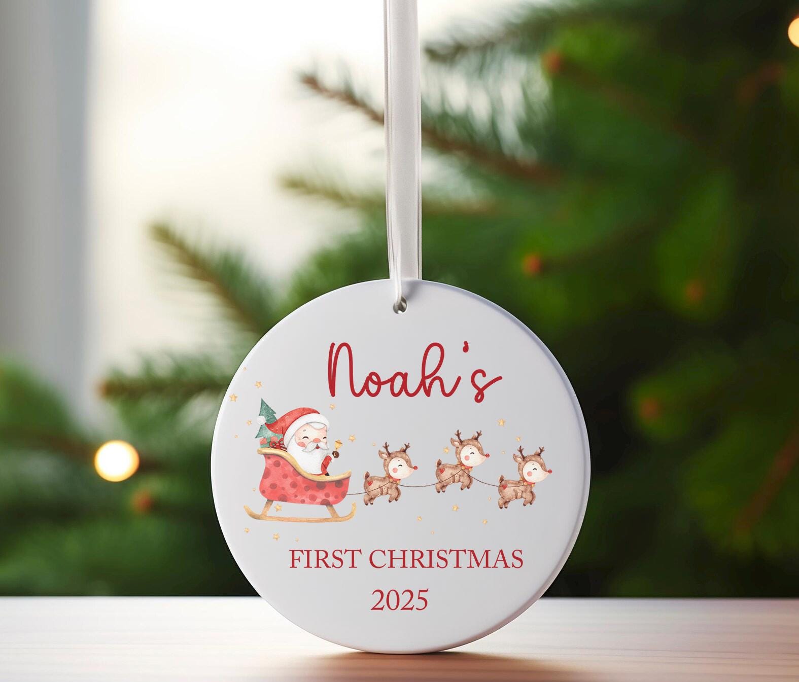 Personalised first christmas santa sleigh bauble , My first christmas gift , Christmas tree bauble , Christmas eve box filler