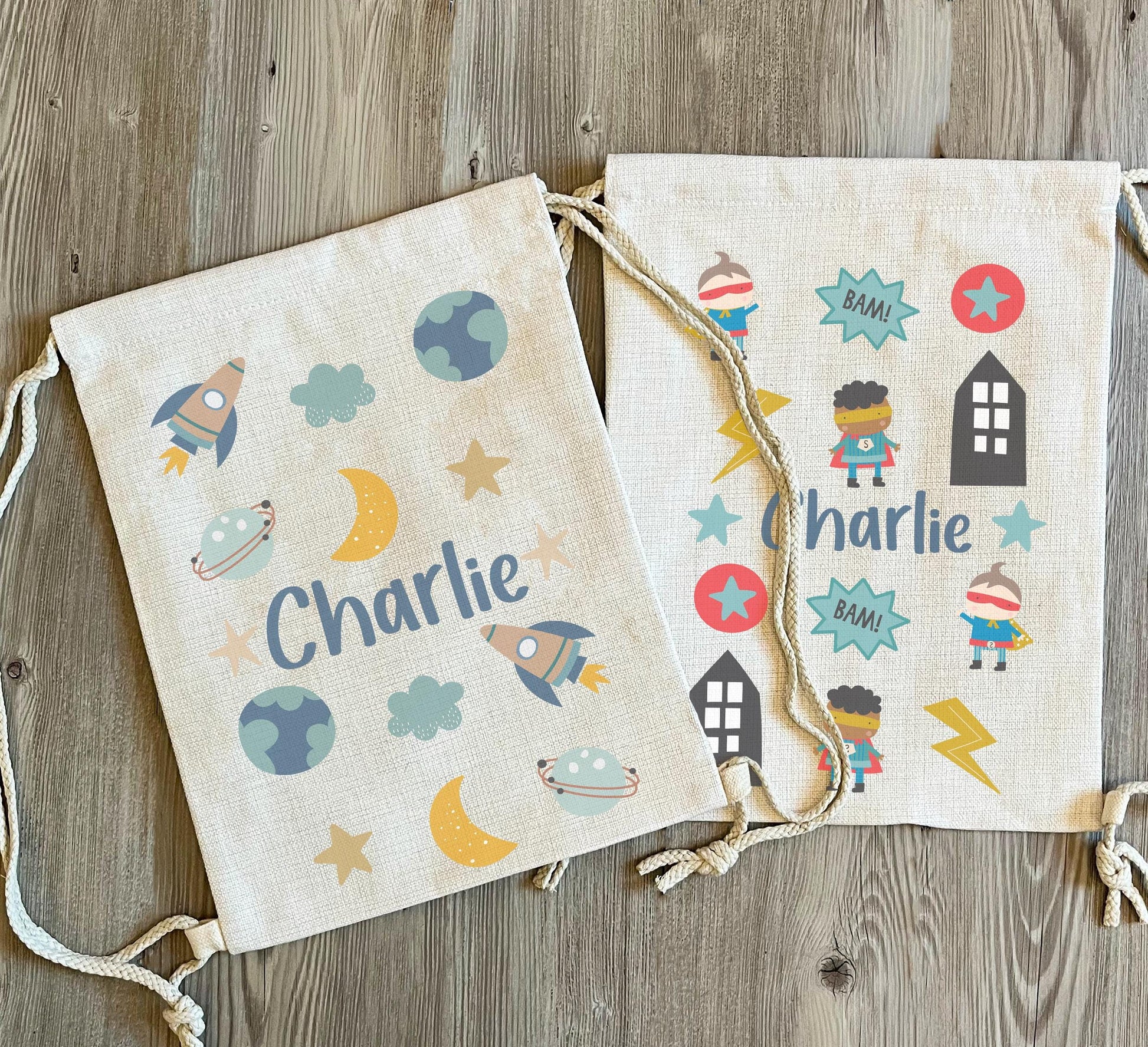 Personalised drawstring bag, PE bag, school bag, Superhero bag, Space bag, Cars bag, preschool bag, nursery bag, swimming bag